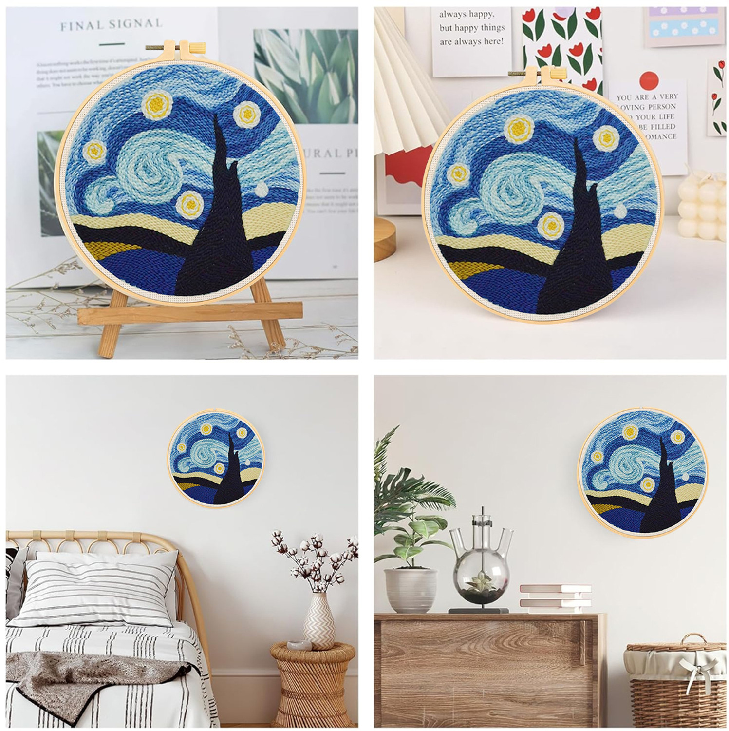 Image of PROBEROS DIY Punch Needle Art Kit Starry Night 20x20cm Hoop for Kids Adults Beginners