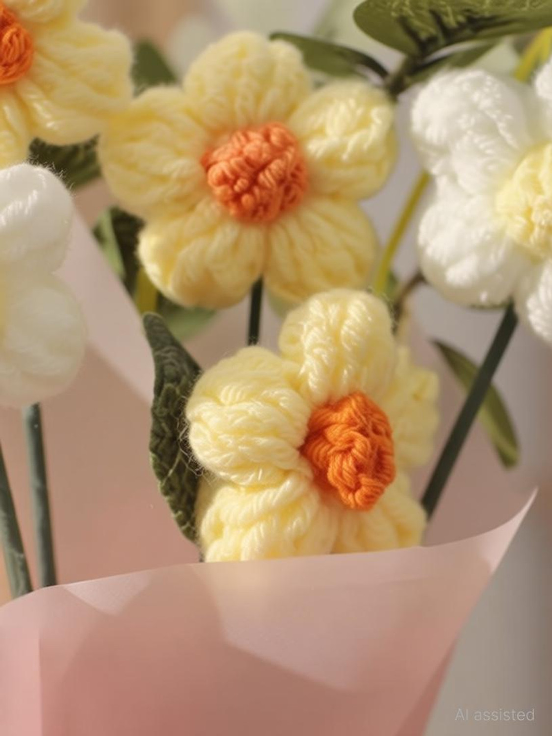 Image of waan 1 Pcs Artificial Daisy Crochet Flower Bouquet with Pot | Home Decor,Table,Gift Yellow Daisy Artificial Flower with Pot (22 cm, Pack of 1, Flower with Basket)