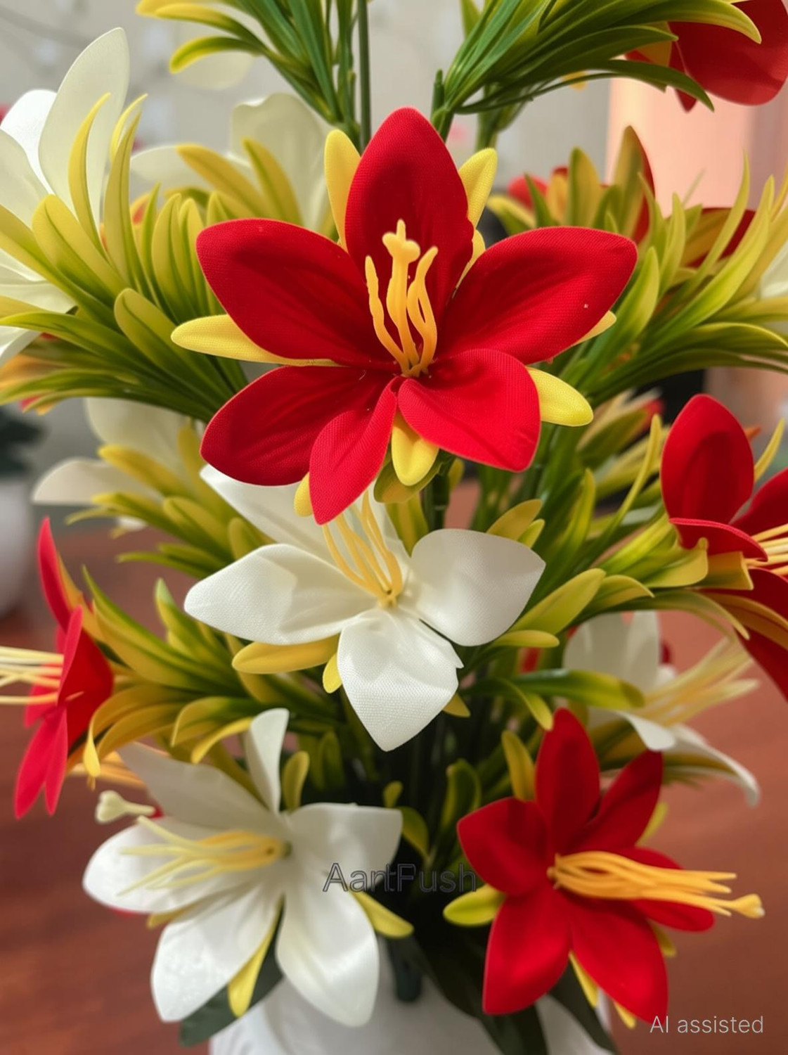 Image of HOF DECO Lily Bonsai Artifificial Flower Plant for Home Decor Plant with white Pot Multicolor Lily Artificial Flower with Pot