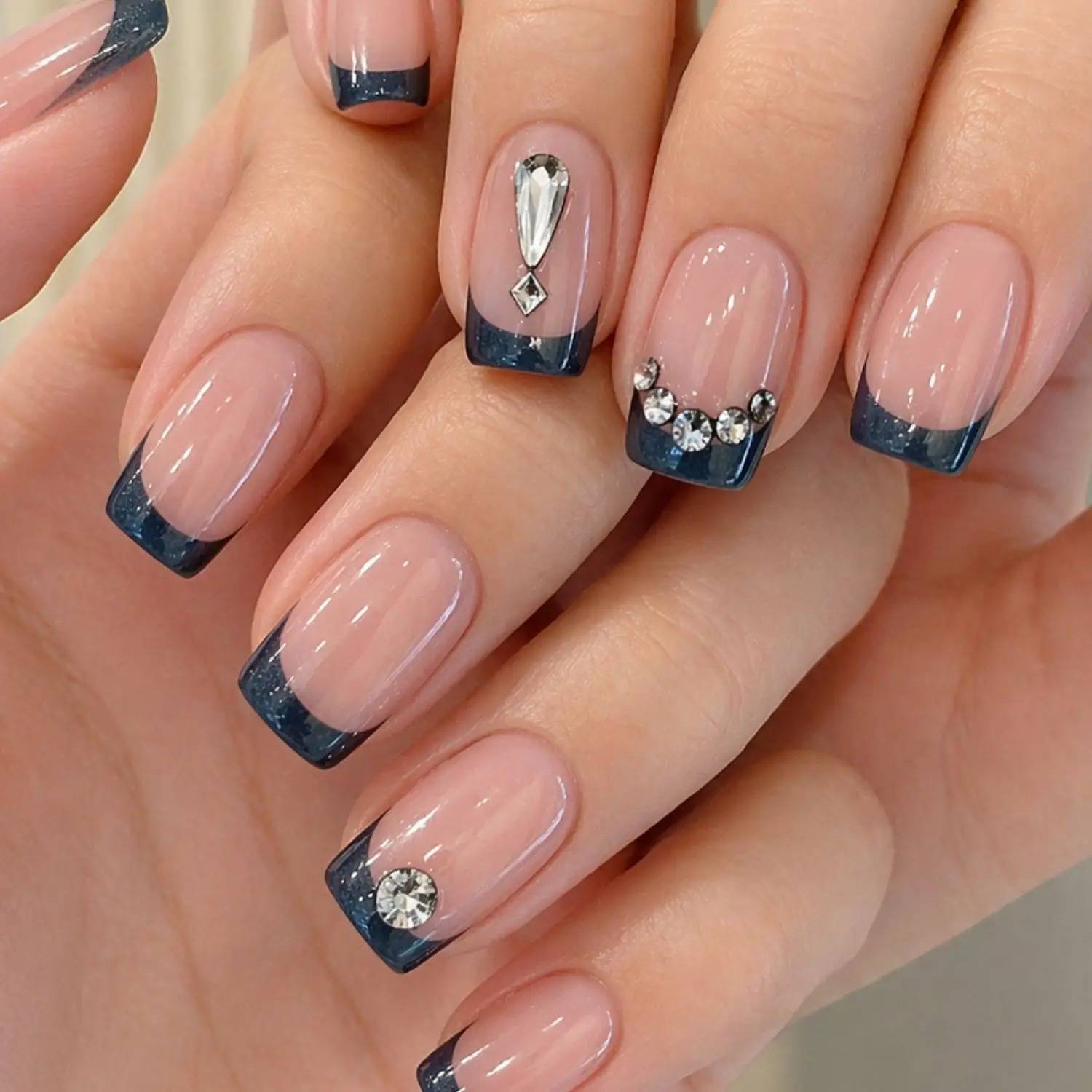 Lick - Press on Nails Lick 24 Pcs Square Shape Reusable (Dark Blue