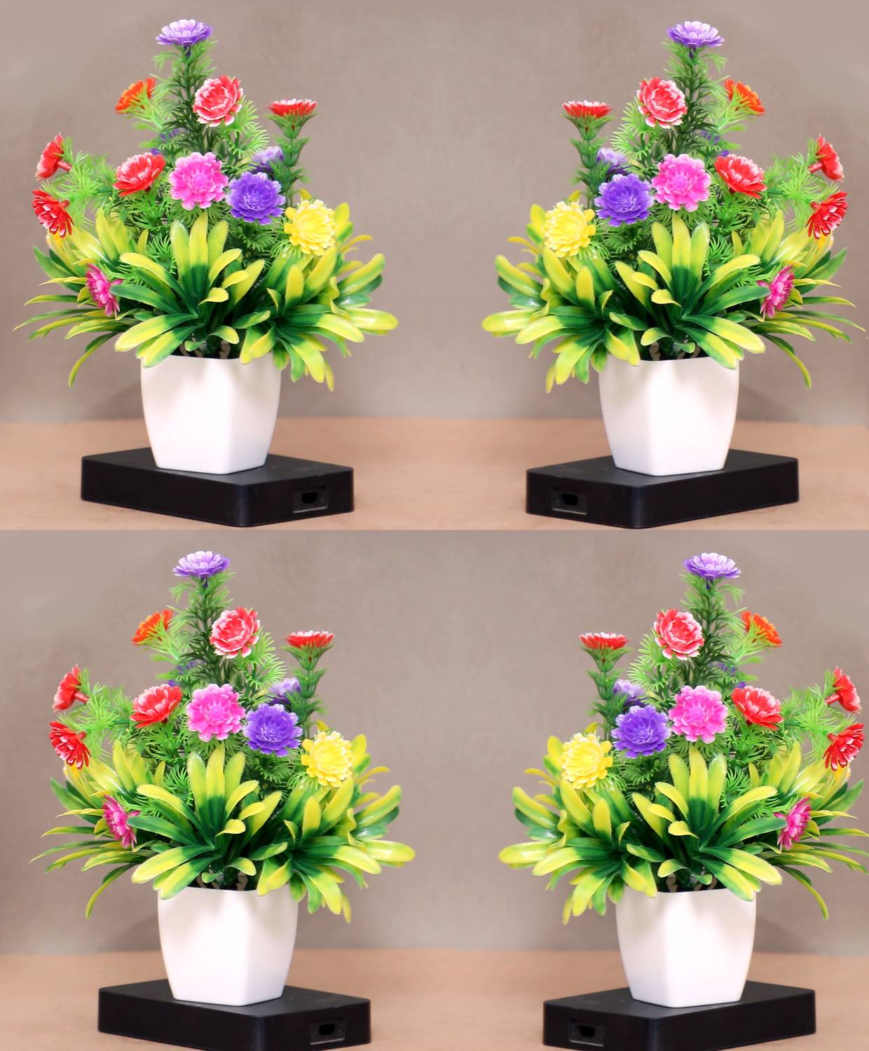 Anuash Set of 4 Artificial Flower with Pot For Home Decoration Bonsai Wild Artificial Plant with Pot