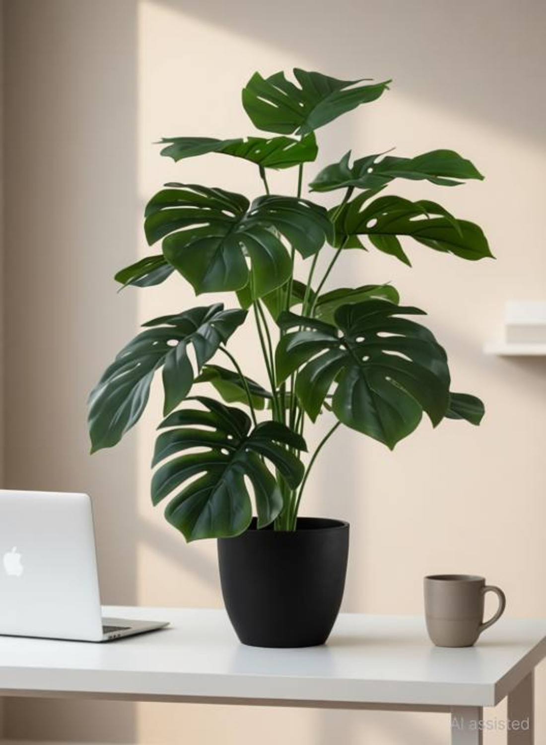 Image of De Gardenia Artificial Palm Plants 12 Leaves Faux Turtle Leaf Monstera Artificial Plant (66 cm, Black)