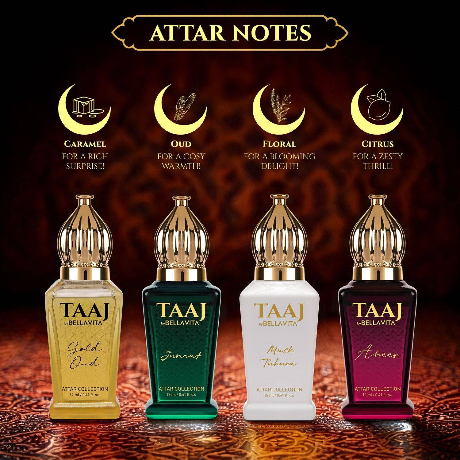 BELLAVITA TAAJ Attar Gift Set 4X12ML Pack of 4 · 12 ml (48 ml total) - Image 3