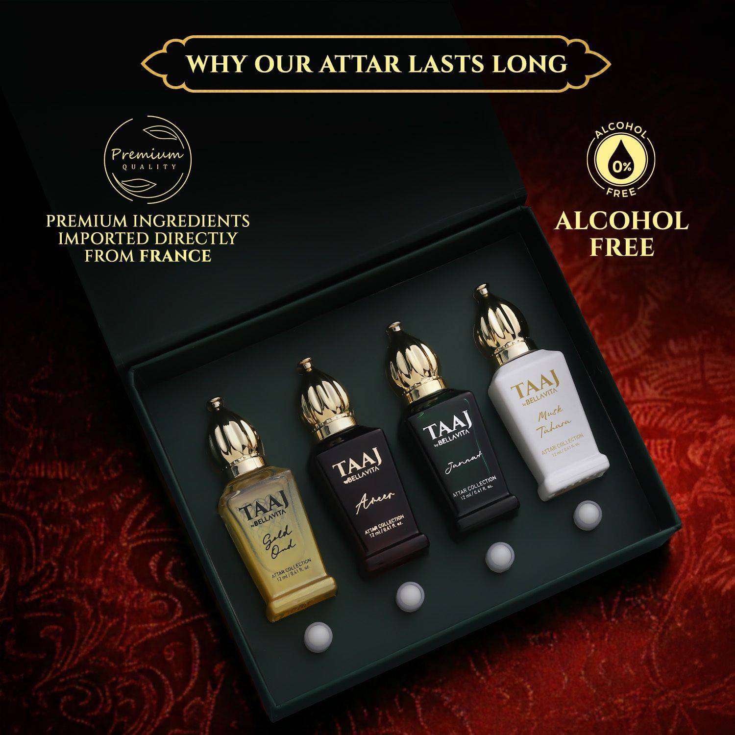 BELLAVITA TAAJ Attar Gift Set 4X12ML Pack of 4 · 12 ml (48 ml total) - Image 4