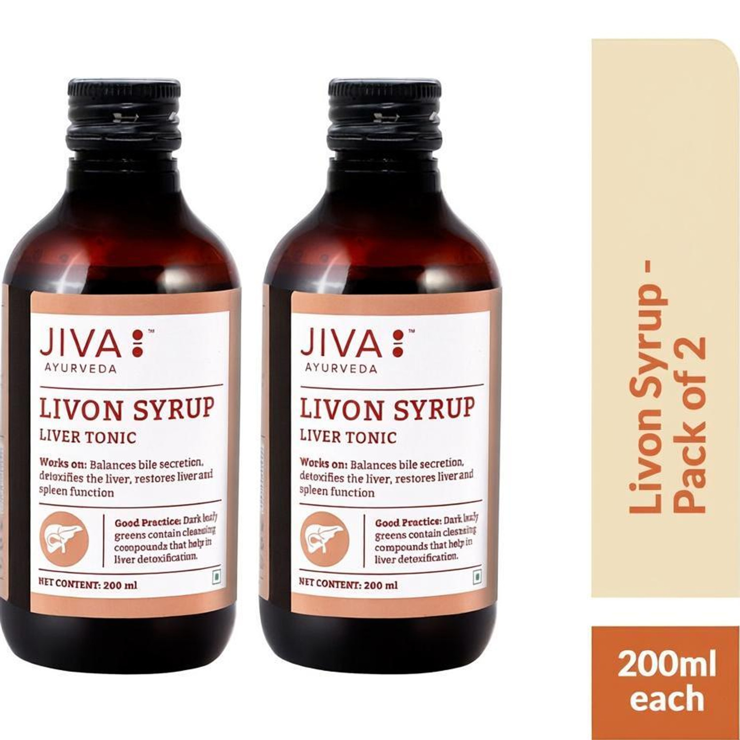 Image of JIVA Livon Syrup - Strengthens & Detoxifies The Liver - 200 ml Each - Pack of 2 (Pack of 2, 200 ml)