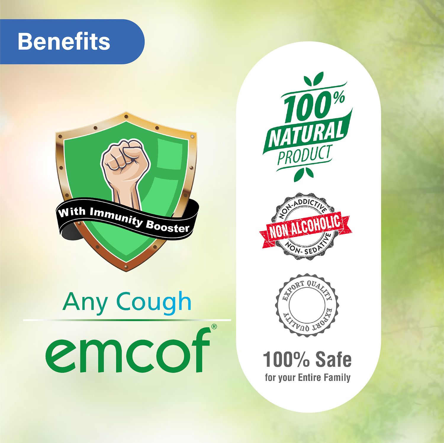 Image of Medopharm Wellness Emcof Ayurvedic Herbal Cough Syrup for All Types Of Cough & Cold | 4 X 100ml. (Pack of 4, 400 ml)