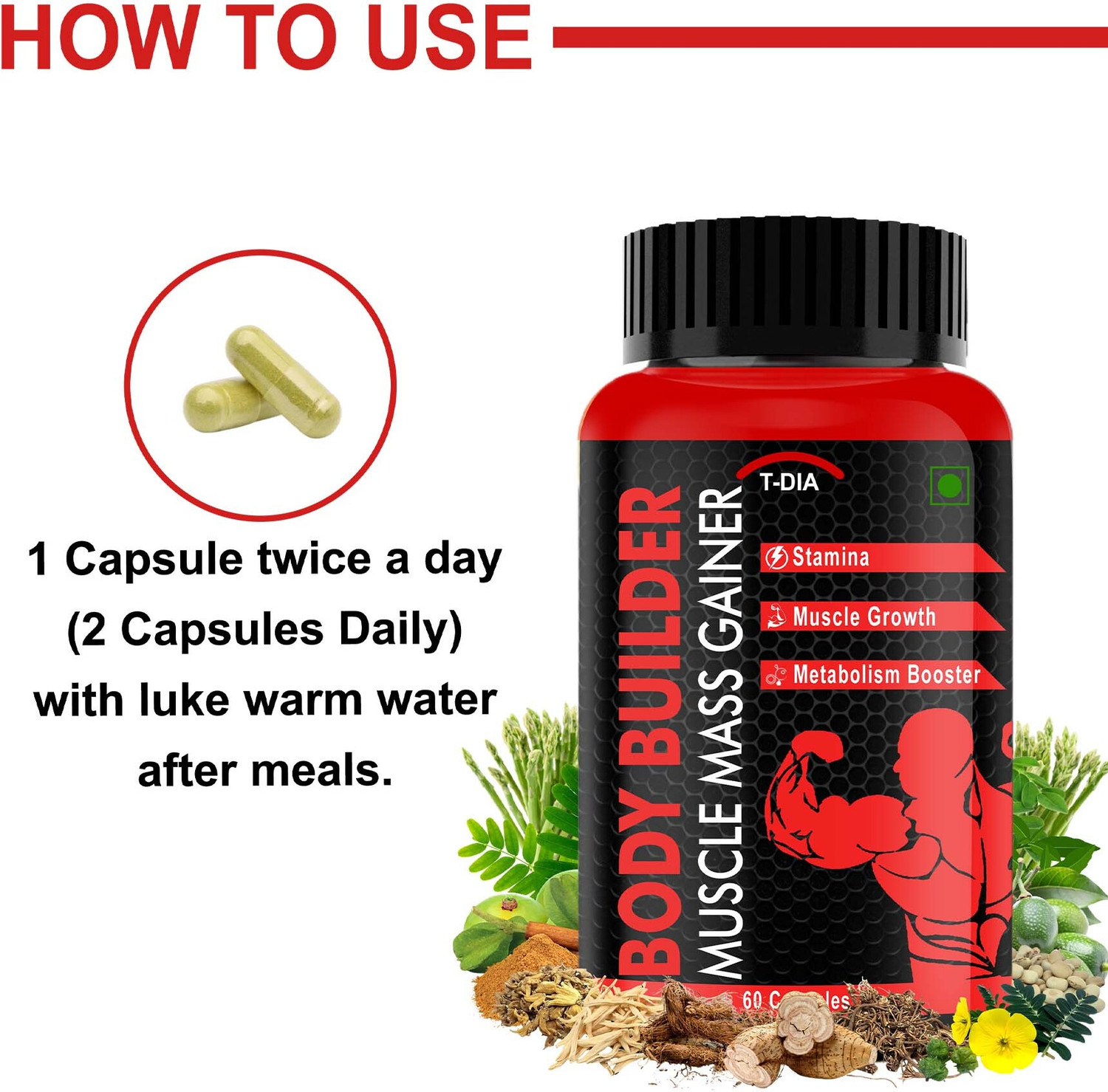 Image of T-DIA Body Builder Capsules, Promotes Muscle Growth & Mass Gain