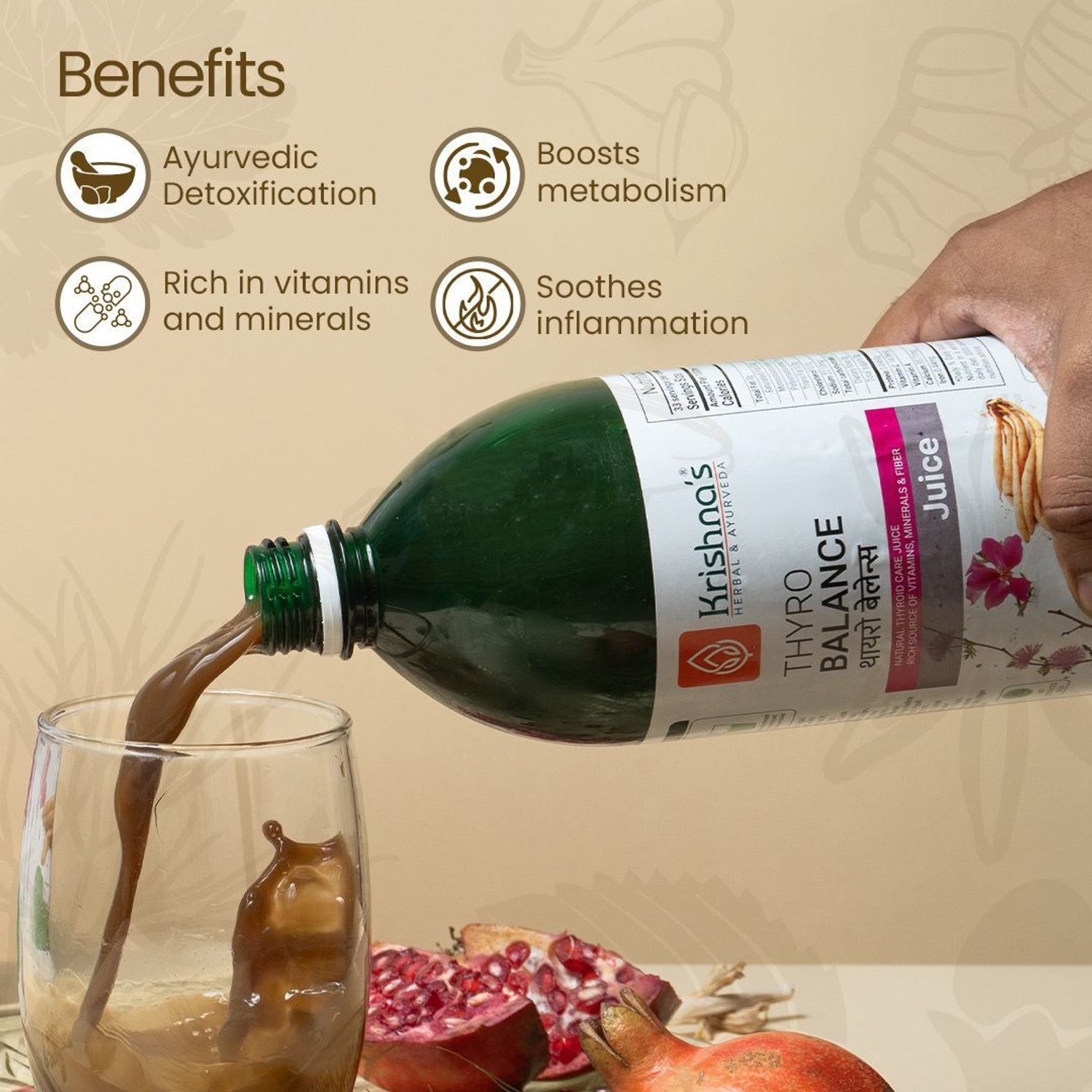 Image of Krishna's Herbal & Ayurveda Natural Thyroid Care Juice | Rich Source of Vitamins, Minerals & Fiber