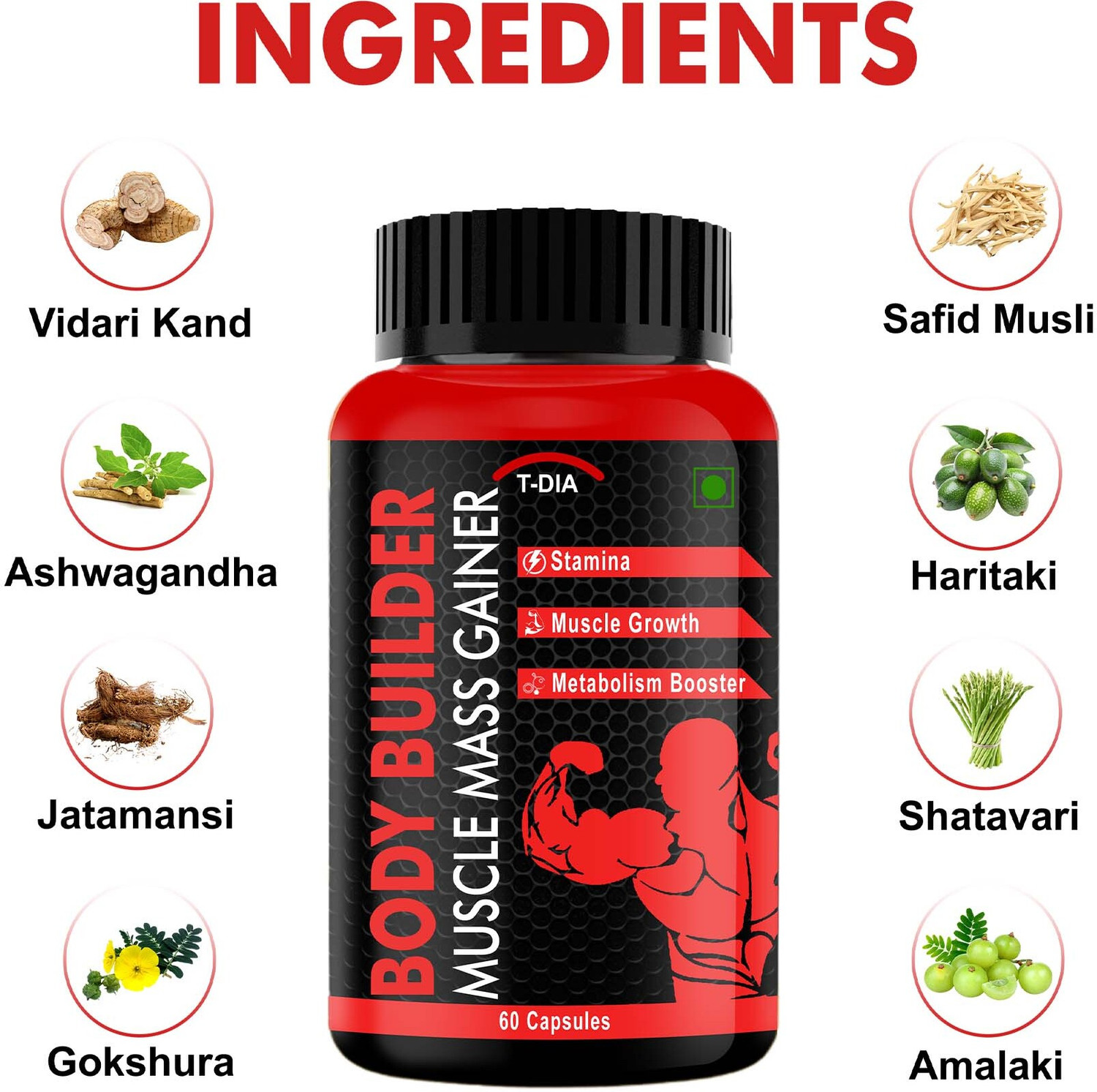 Image of T-DIA Body Builder Capsules, Promotes Muscle Growth & Mass Gain