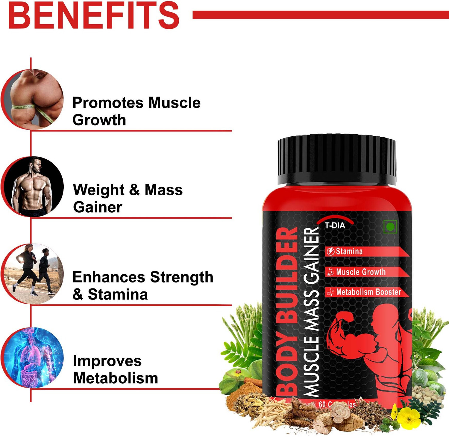 Image of T-DIA Body Builder Capsules, Promotes Muscle Growth & Mass Gain
