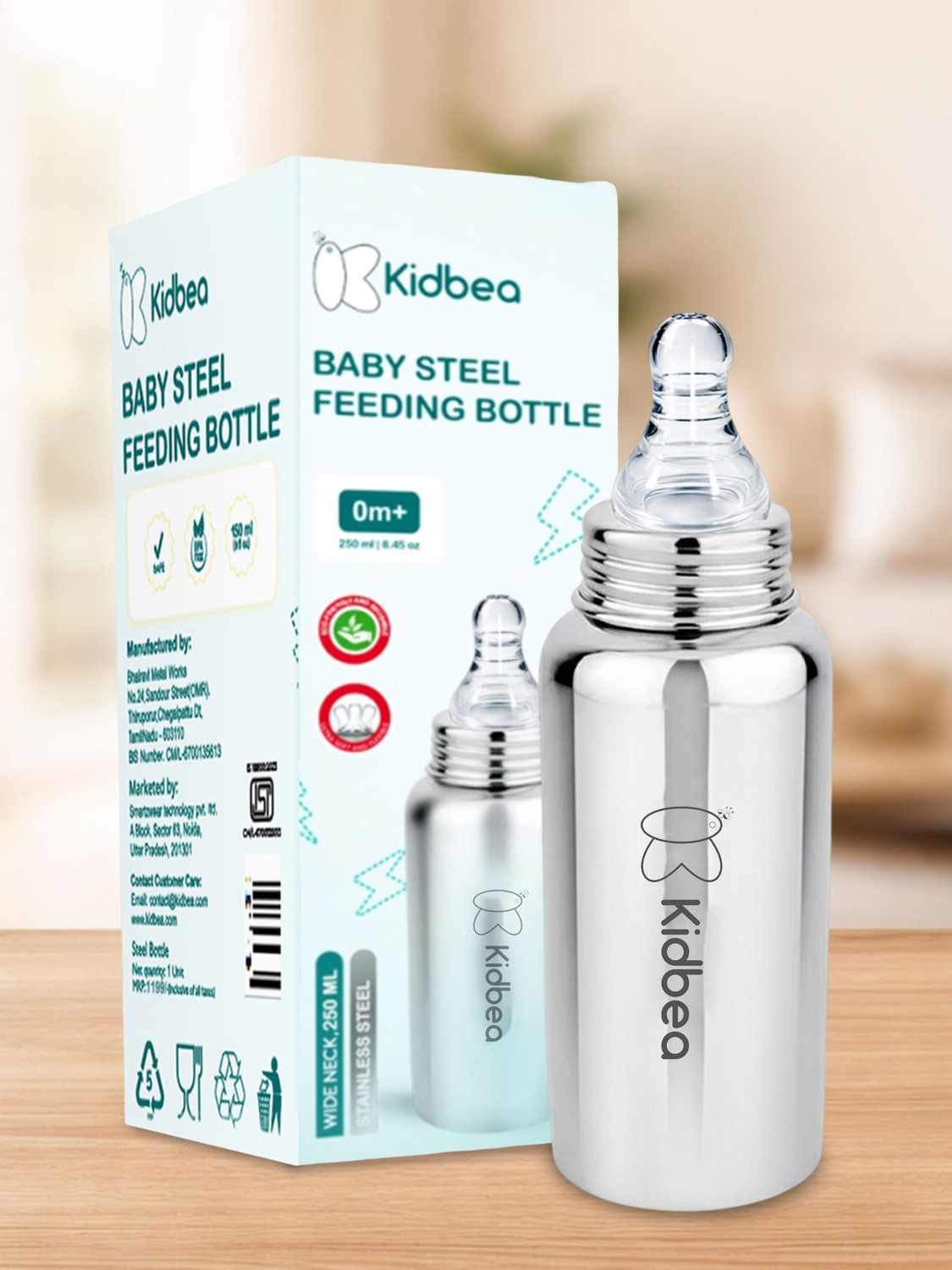 Image of Kidbea Baby Milk Bottle Plastic Free BPA Free - 250 ml