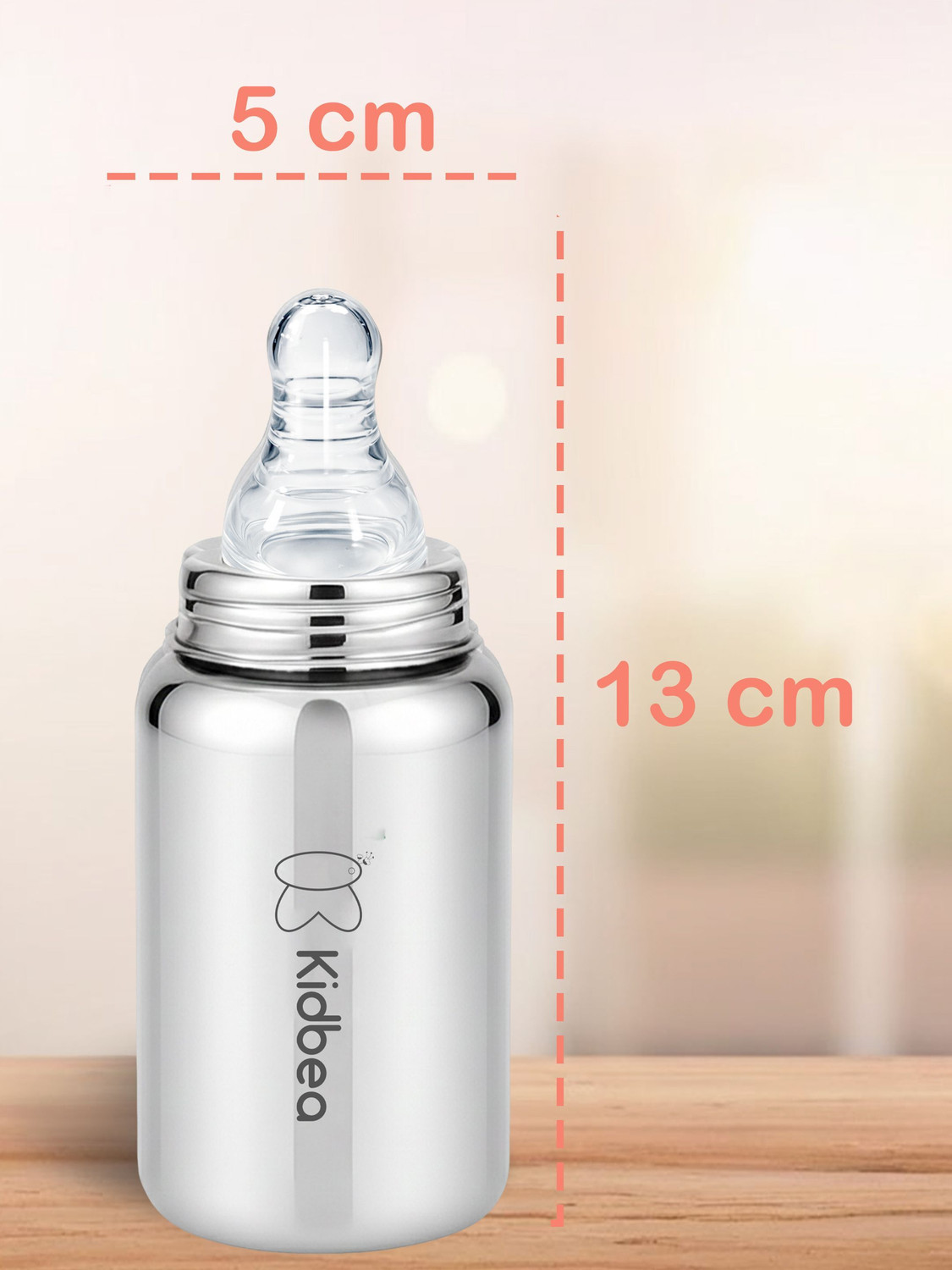 Image of Kidbea Baby Feeding Bottle, BPA Free, Anti-Colic, Plastic-Free, Medium-Flow Nipple - 150 ml