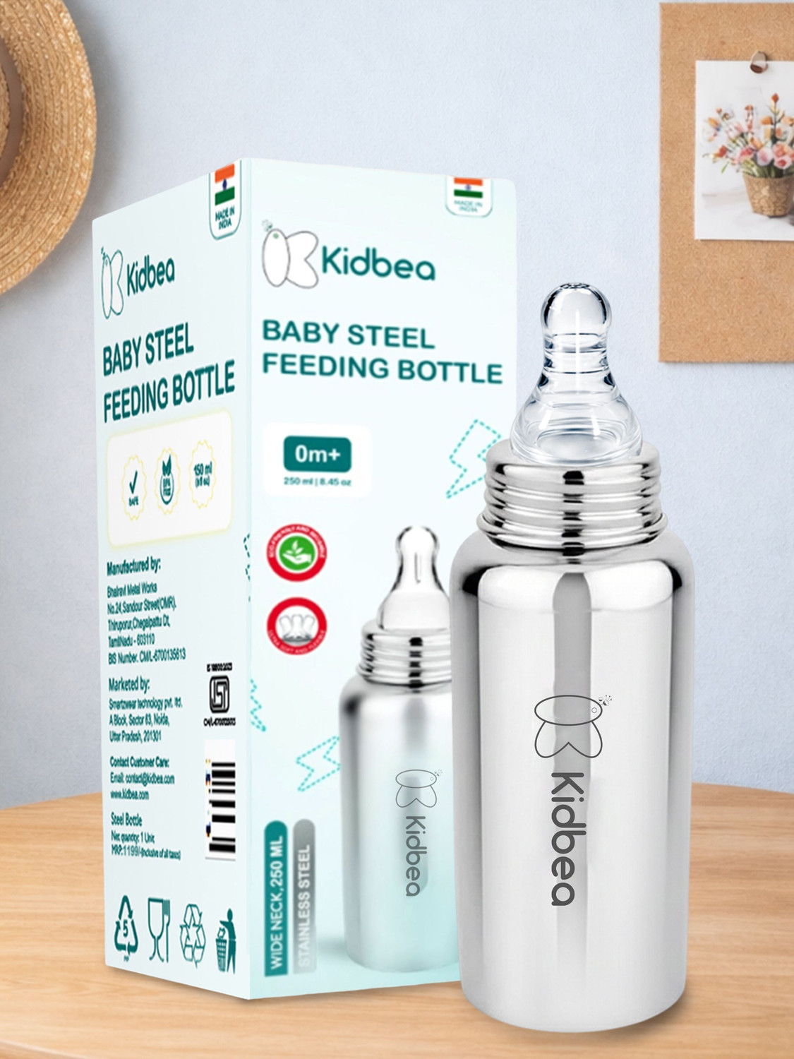 Image of Kidbea Safe Plastic Free Baby Bottle - 250 ml