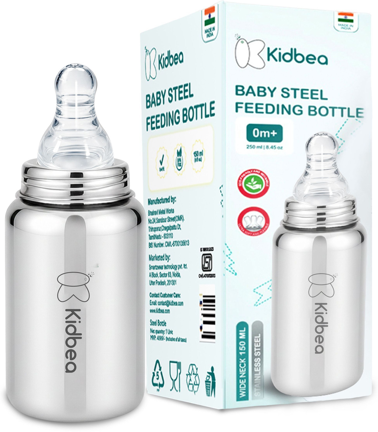 Image of Kidbea Plastic Free Anti-Colic Feeding Bottle - 150 ml