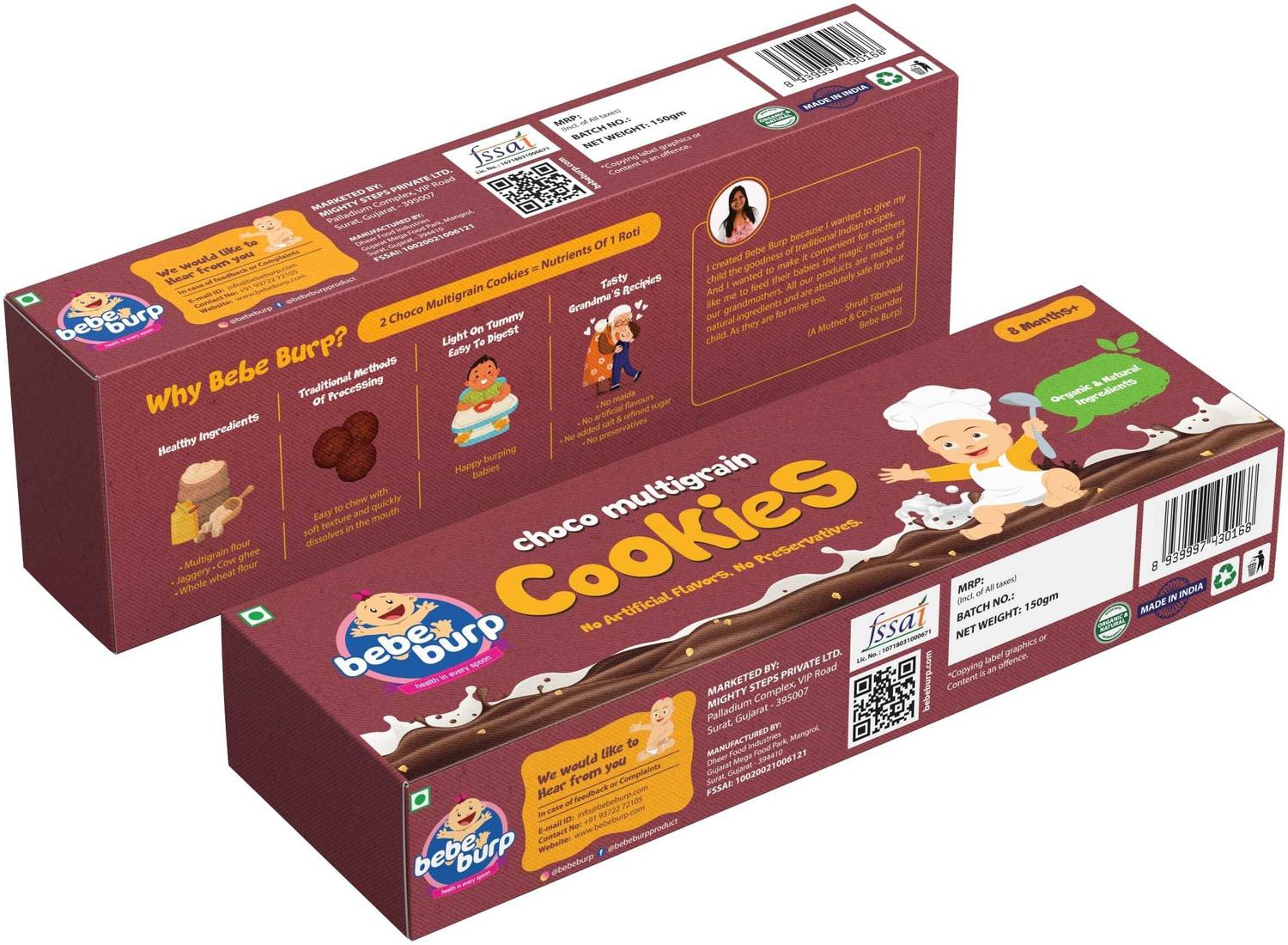 bebe burp Kids Biscuits Choco Multigrain Baby Food Cookies (Pack of 2) - 150g each Baby Snacks 300 g