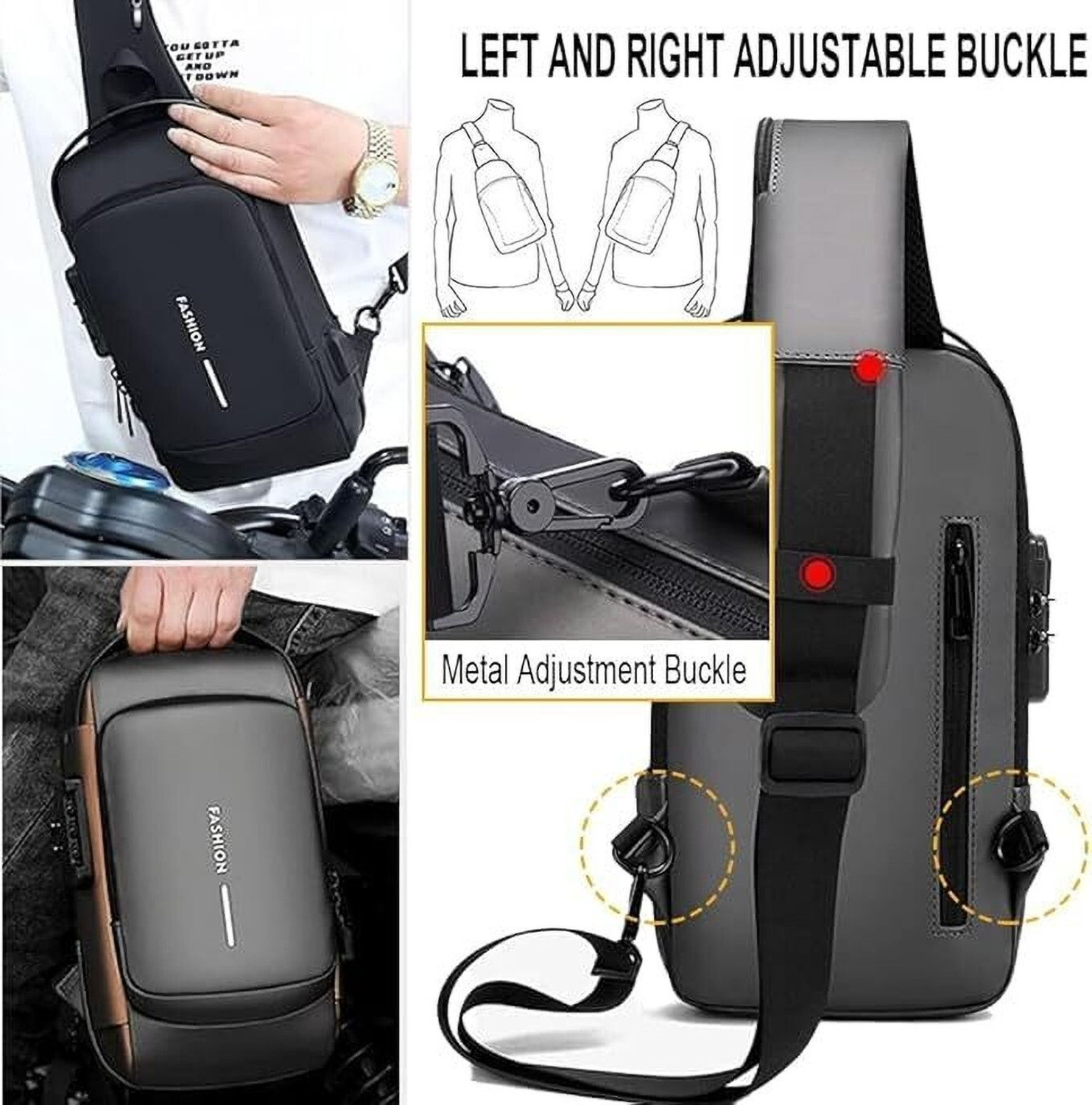 Image of LIFE INDIA High Quality Fashion Water Proof Chest Bag USB Anti-theft Lock Cross Body Bag 27 L Backpack