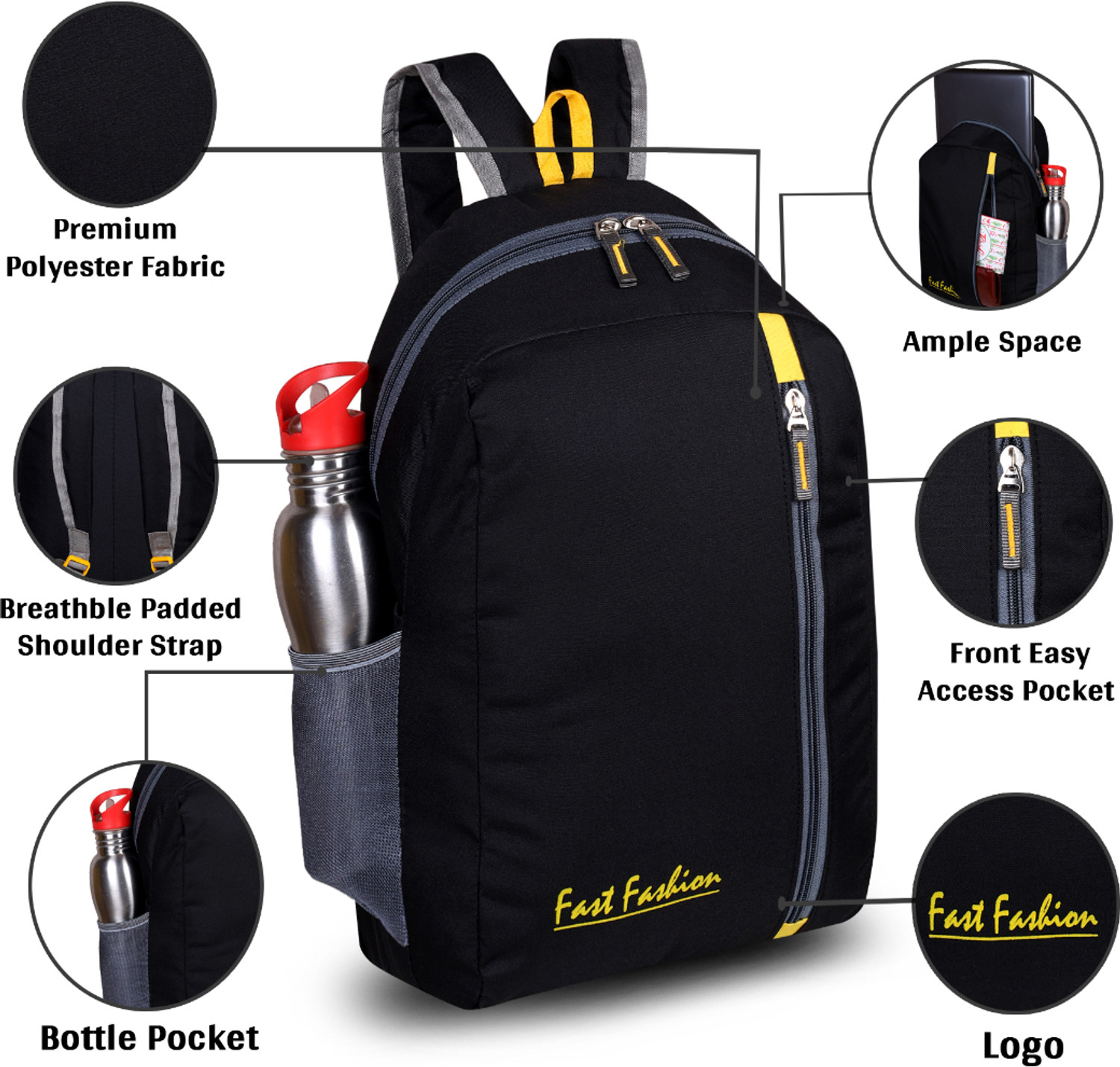 Image of Fast Fashion Pp 010 Black 13 22 L Laptop Backpack