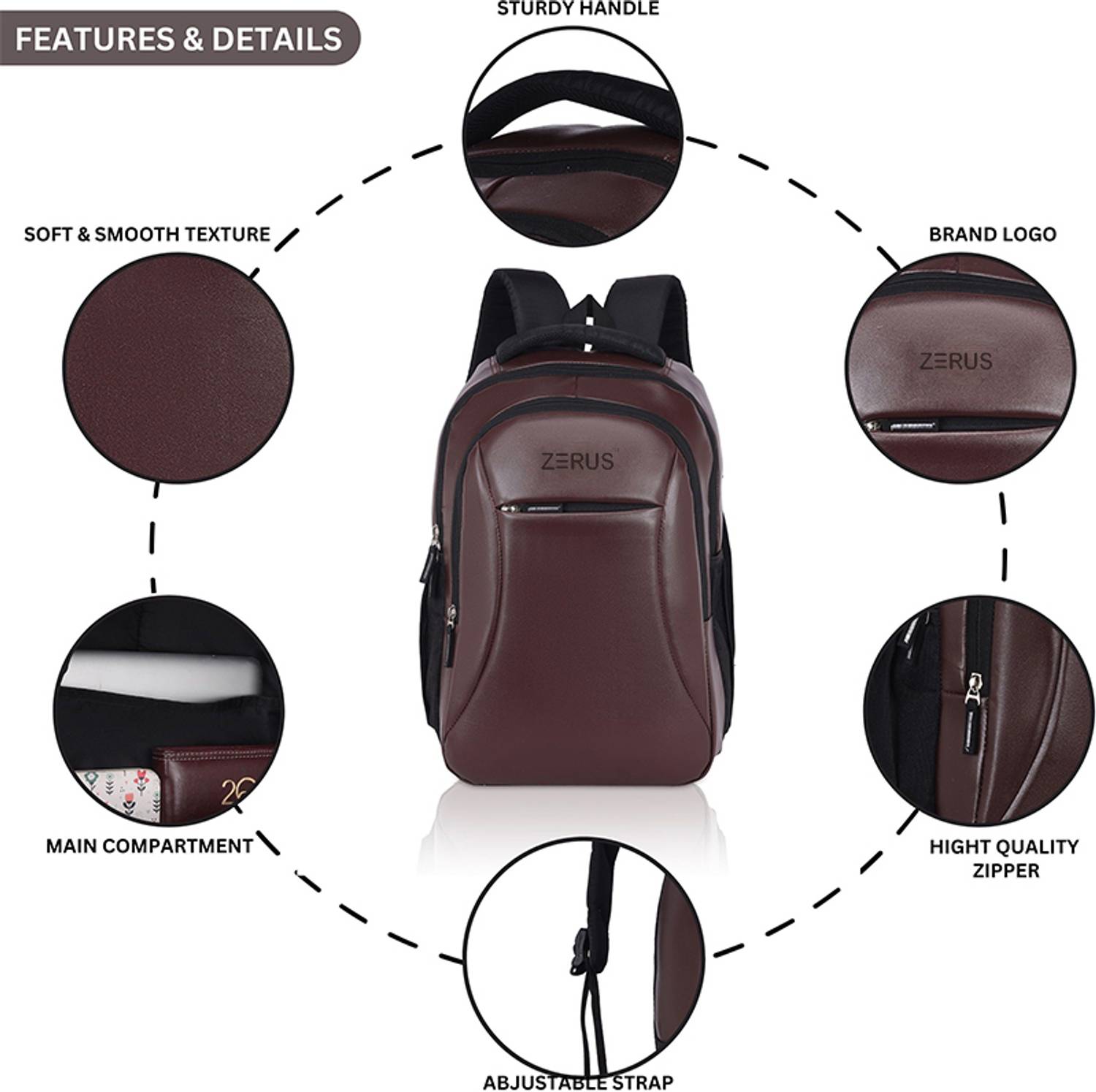 ZERUS PU Leather Laptop Backpack - Image 5