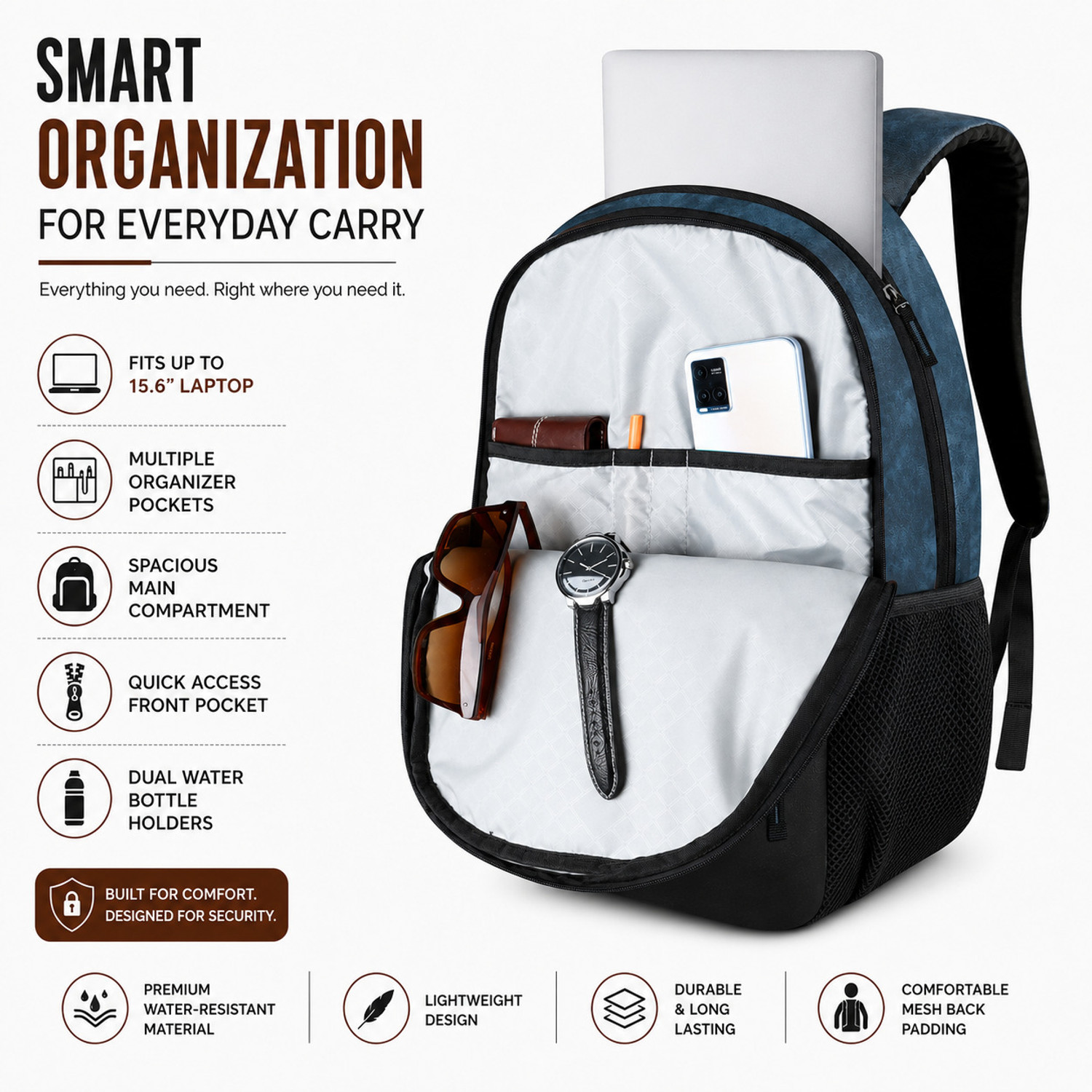 Image of BIGBERRY NEWAGE 28 Ltrs genuine PU Blue Backpack with Multiple Compartments & organiser 28 L Laptop Backpack