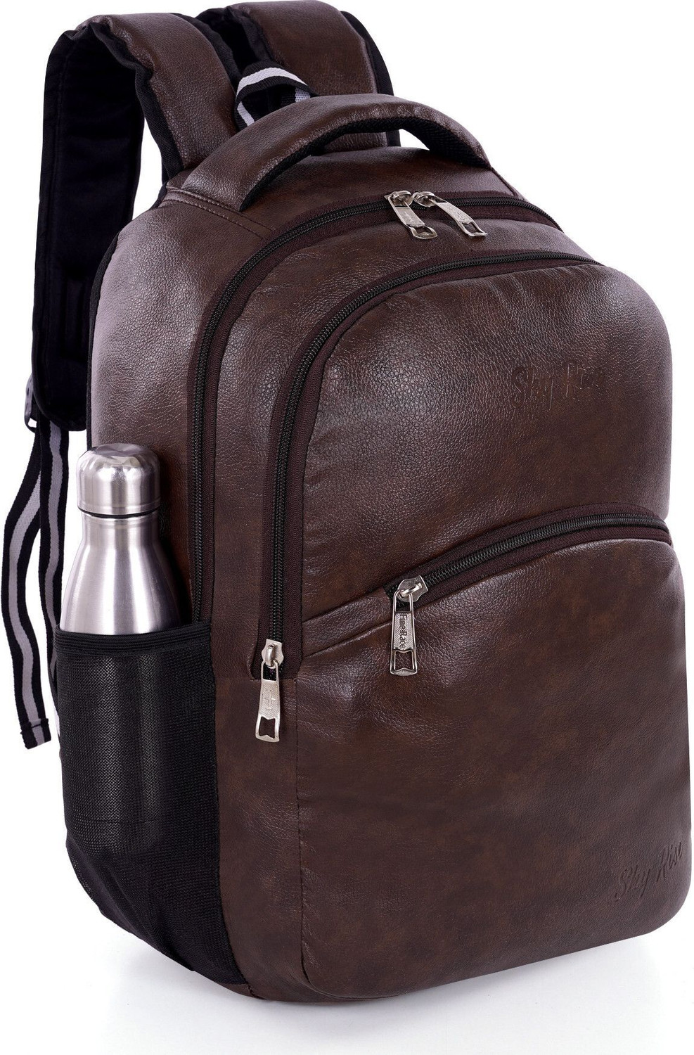 Image of SKY RISE Flynett Stylish Brown Faux Leather Backpack With Bottle Holder 20 L Backpack