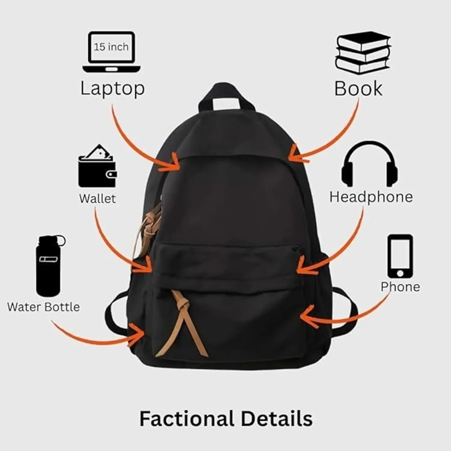 Image of Spunky Monkey Small 20 L Laptop Backpack Premium Canvas Multi Pocket Travel Backpack (Black)