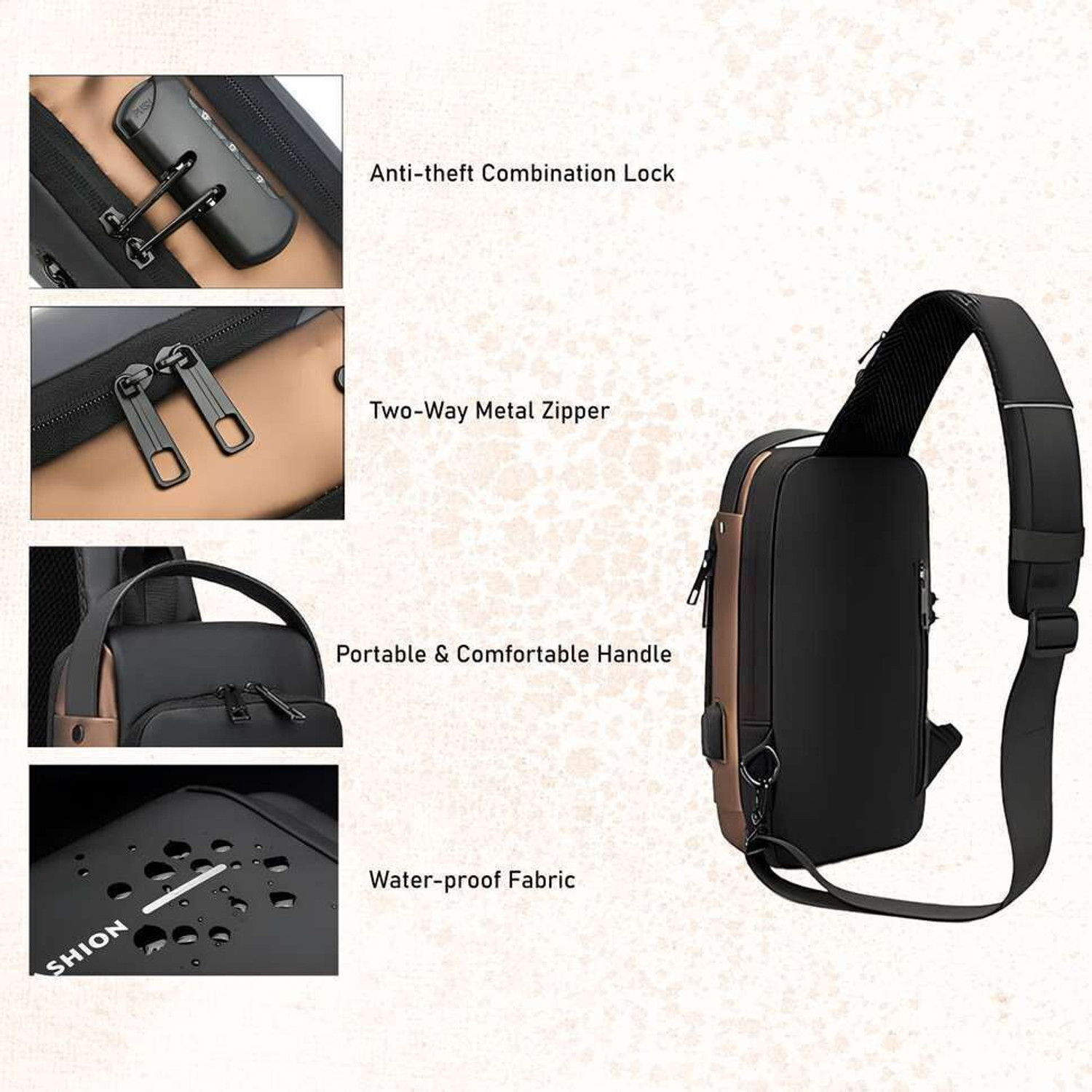 Image of LIFE INDIA High Quality Fashion Water Proof Chest Bag USB Anti-theft Lock Cross Body Bag 27 L Backpack