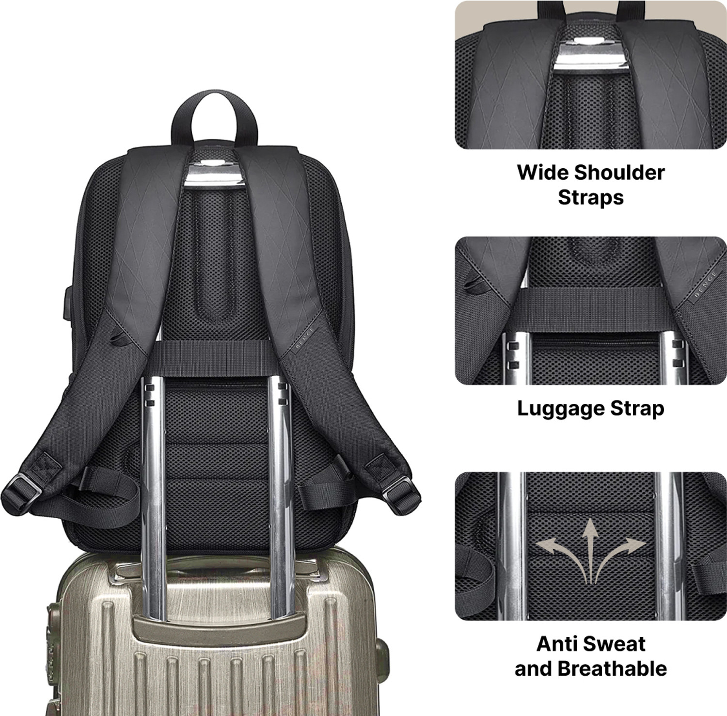 Image of BENGE Unisex 15.6 inch Laptop Backpack With Smart USB Port For Office, (Black) 30L 30 L Laptop Backpack