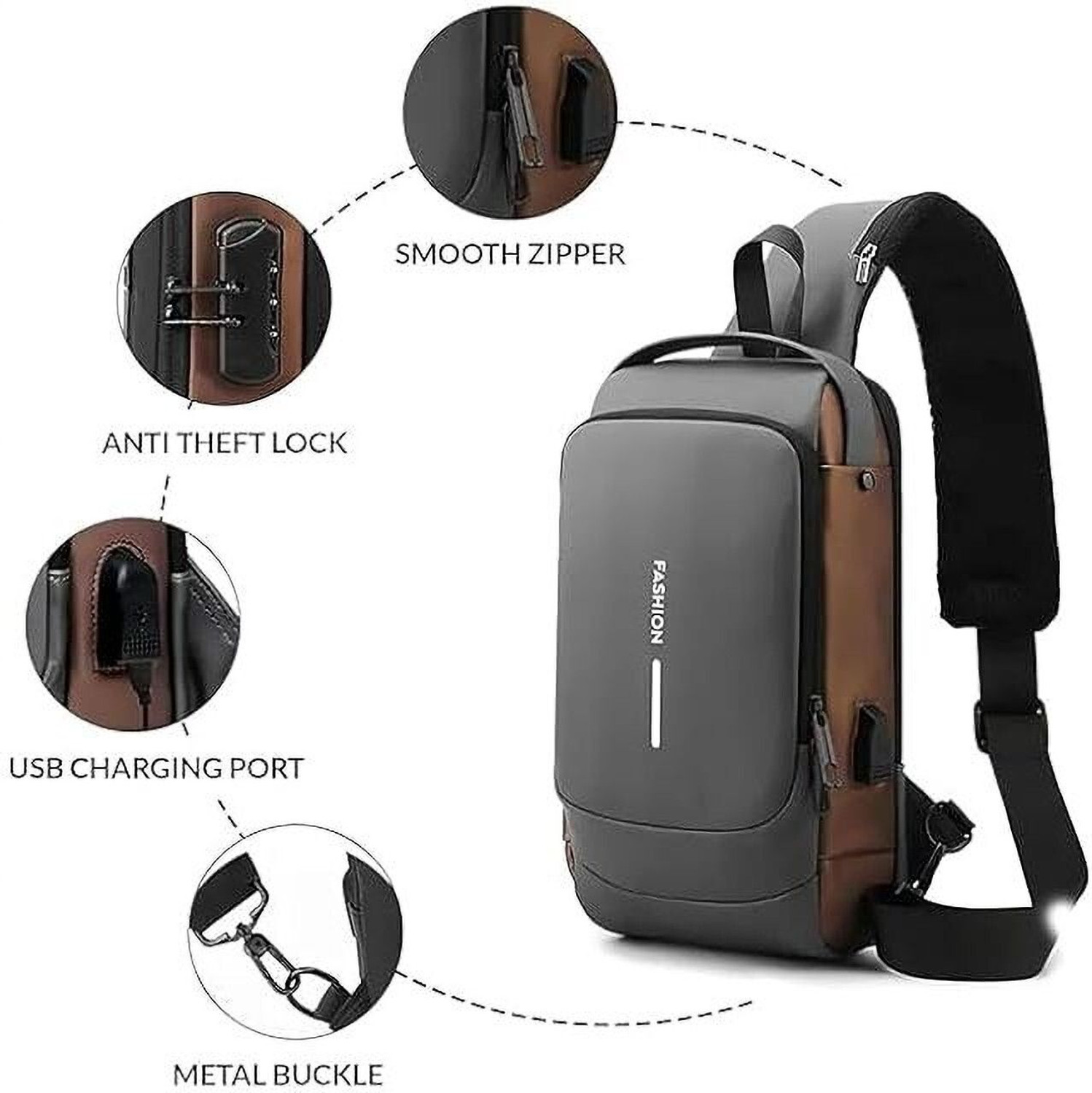 Image of LIFE INDIA High Quality Fashion Water Proof Chest Bag USB Anti-theft Lock Cross Body Bag 27 L Backpack