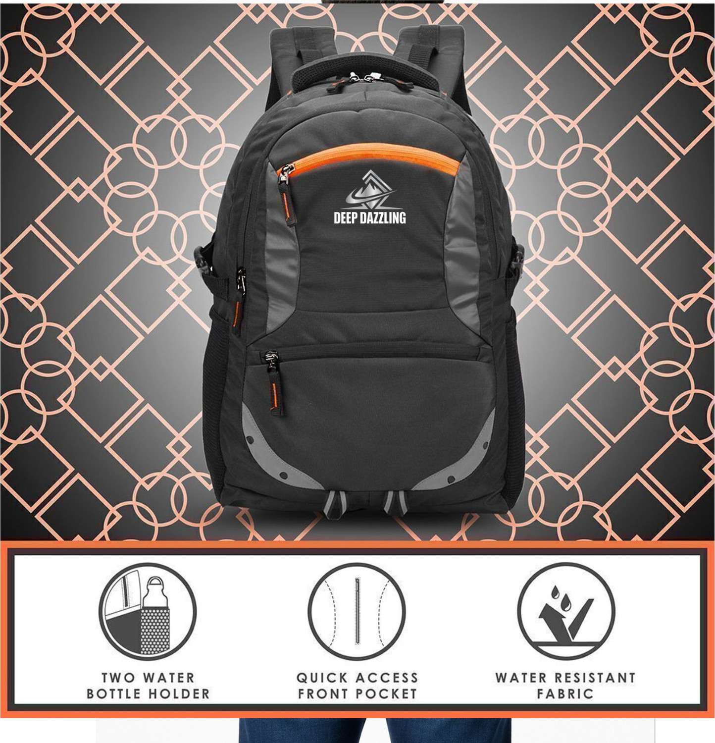 Image of DeepDazzling unisex Spacy with rain cover and reflective strip (Black) 35 L No Laptop Backpack