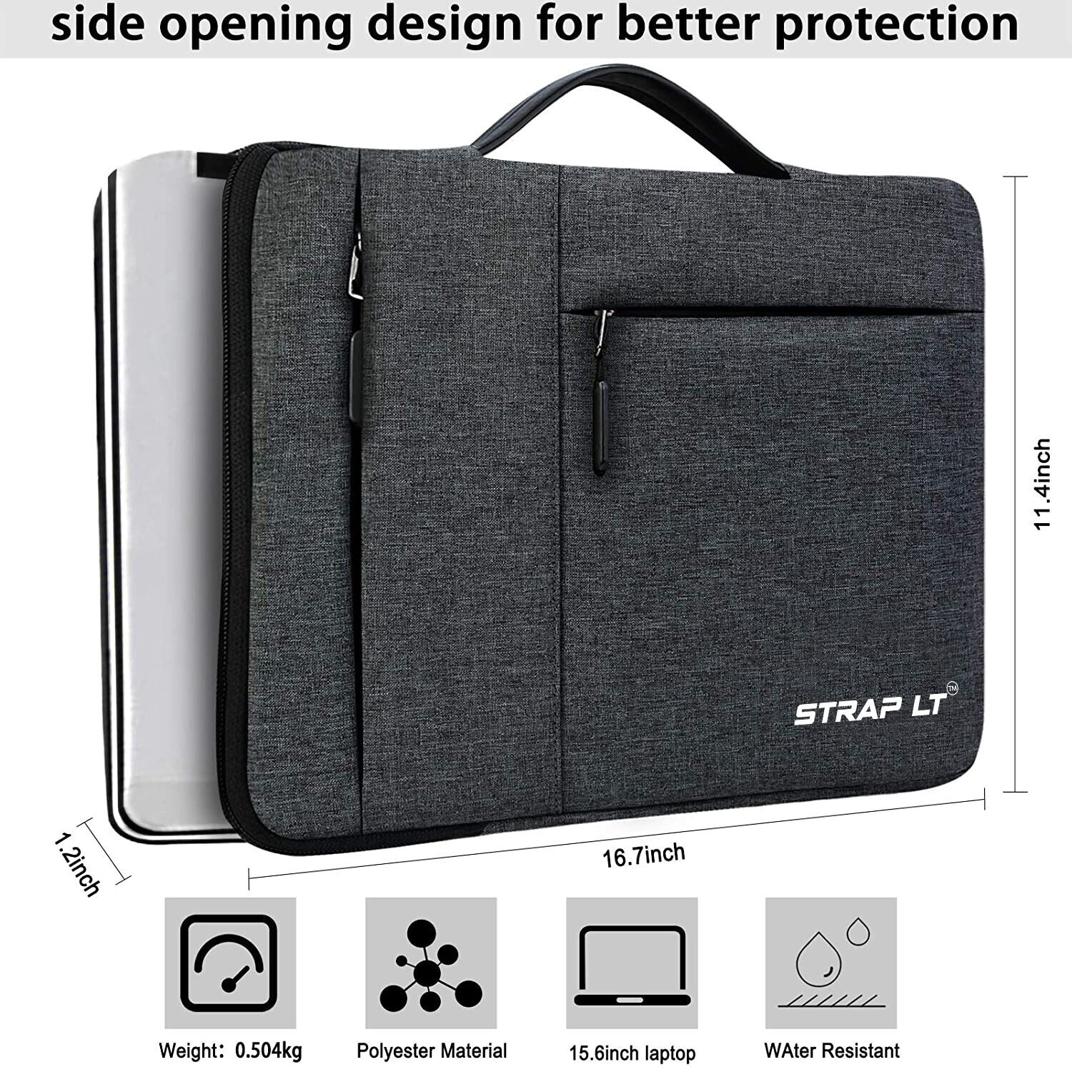 Image of Straplt Laptop Sleeve Case 15.6-16 Inch Waterproof Bag Tablet Handle Laptop Bag Black Waterproof Laptop Sleeve /Cover