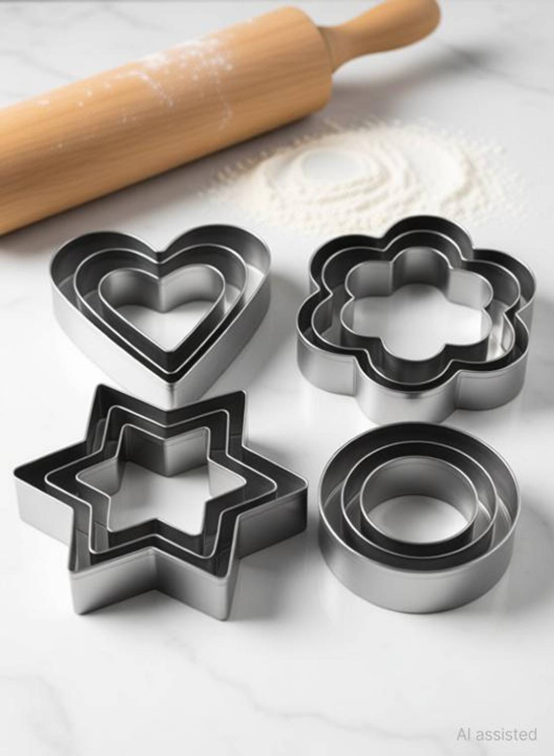 Boutique Shop Risco Retails 12 Piece Cookie Cutters is set of 3 Pcs Star Shape, 3 Pcs Flower Shape, 3 Pcs Circle Shape, 3 Pcs Heart Shape. It s great for cutting brownies, cakes, bread, biscuit, cookies, chocolate sandwiches, vegetables, bar cookies and other foods into fun shapes. This cookie cutter is easily washable and is re-usable. Risco Retails 12 Piece Cookie Cutters made of the top food grade stainless steel. BPA free and non-stick. To prevent rust and maximize the life of your cookie cutters, we recommend hand washing and wiping dry after each use. Each cutter diameter: Approx. 7.5 cm, 5.5 cm, 3.7 cm; 2 cm in height. Cookie Cutter