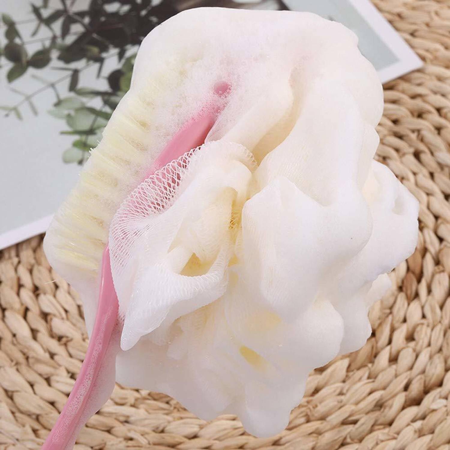 Ancestors 2 IN 1 Loofah with handle Body Brush, Bath shower Brush& Loofah Back Scrubber with Long Handle for Skin Exfoliating Bath, Men and Women