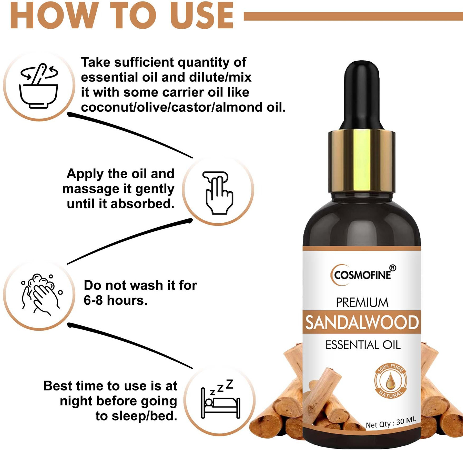 Image of cosmofine 100% Natural Sandalwood Essential Oil for Skin Care, Hair Care & Aromatherapy