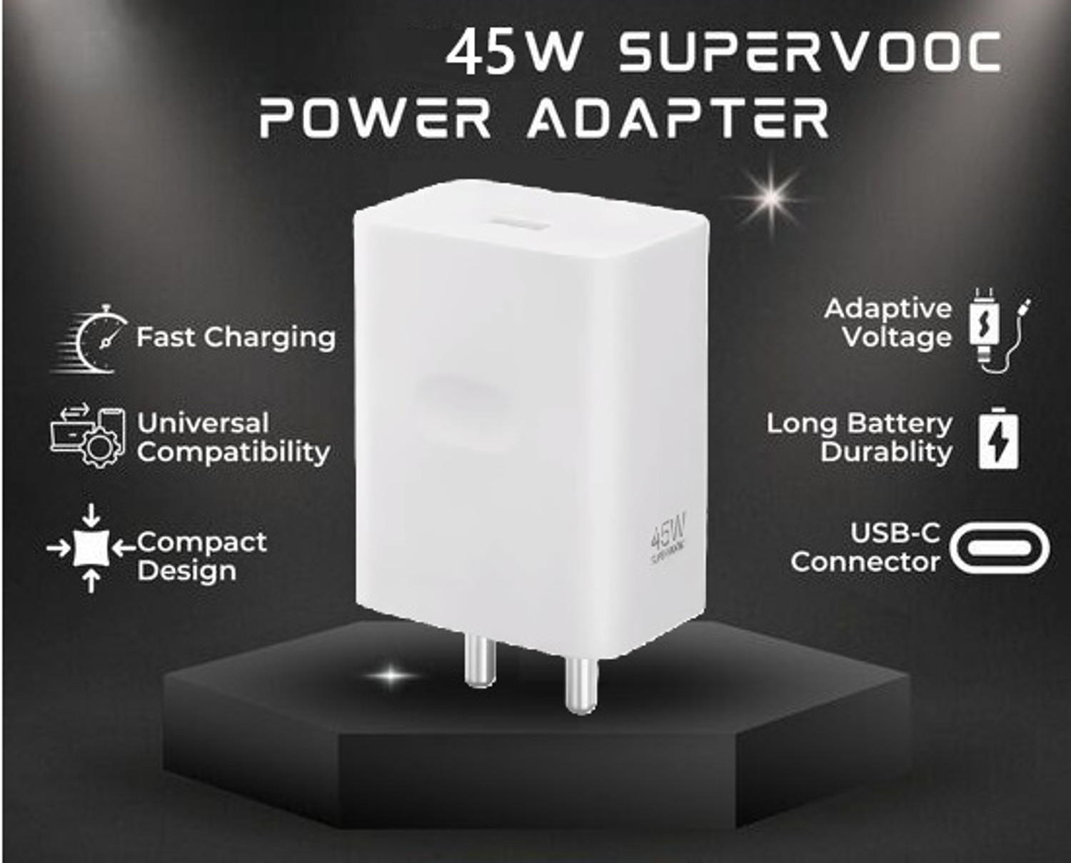 Image of OPPO 45 W SuperVOOC 4 A Wall Charger for Mobile with Detachable Cable