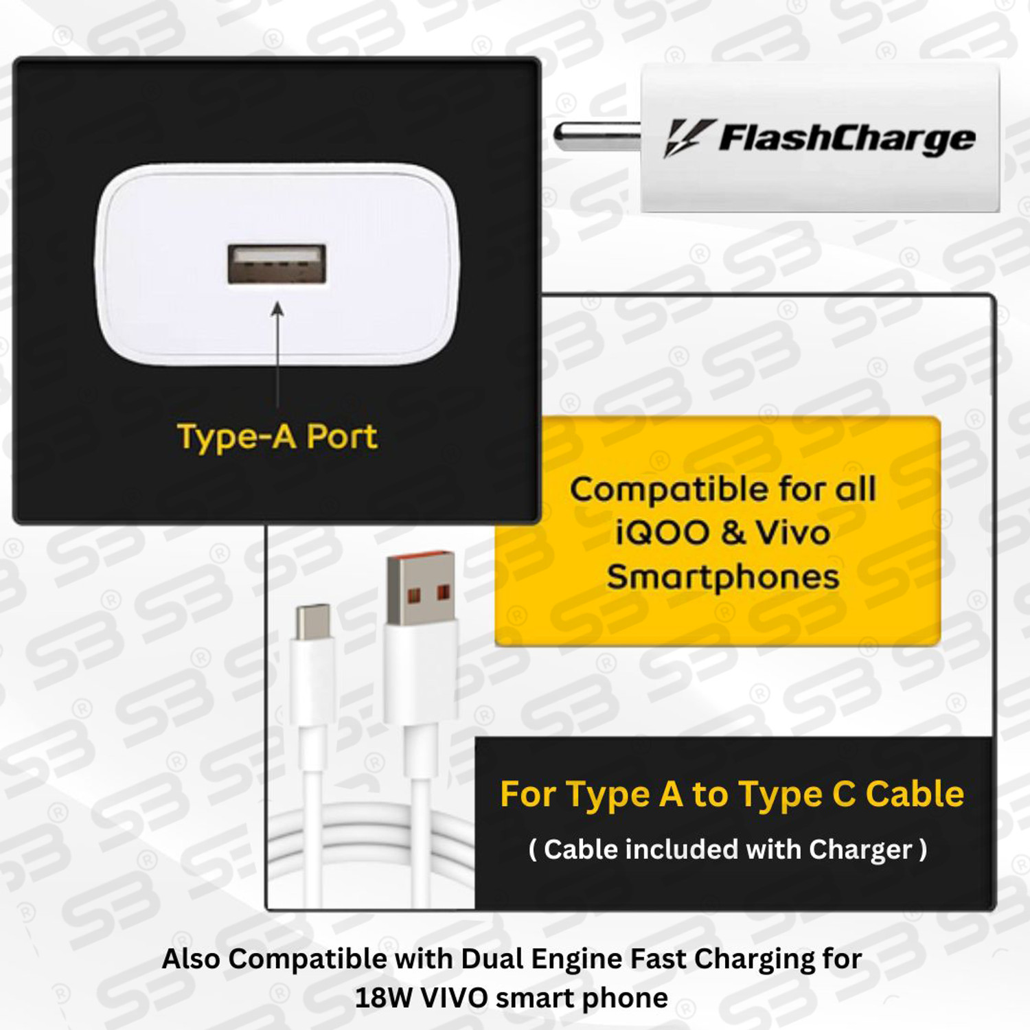 Image of SB 44 W 4 A Wall Charger for Mobile with Detachable Cable