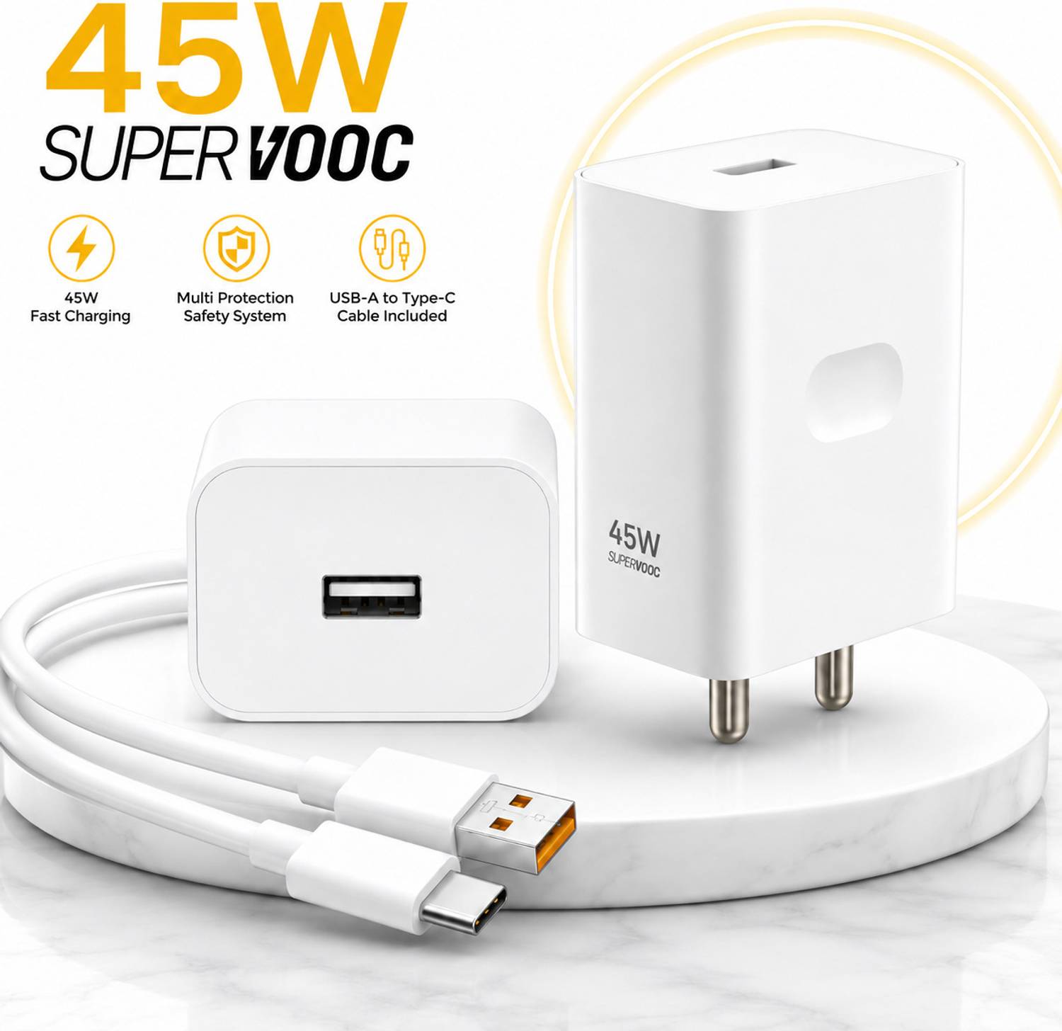 RR gadzet 45 W SuperVOOC 5.4 A Wall Charger for Mobile with Detachable Cable