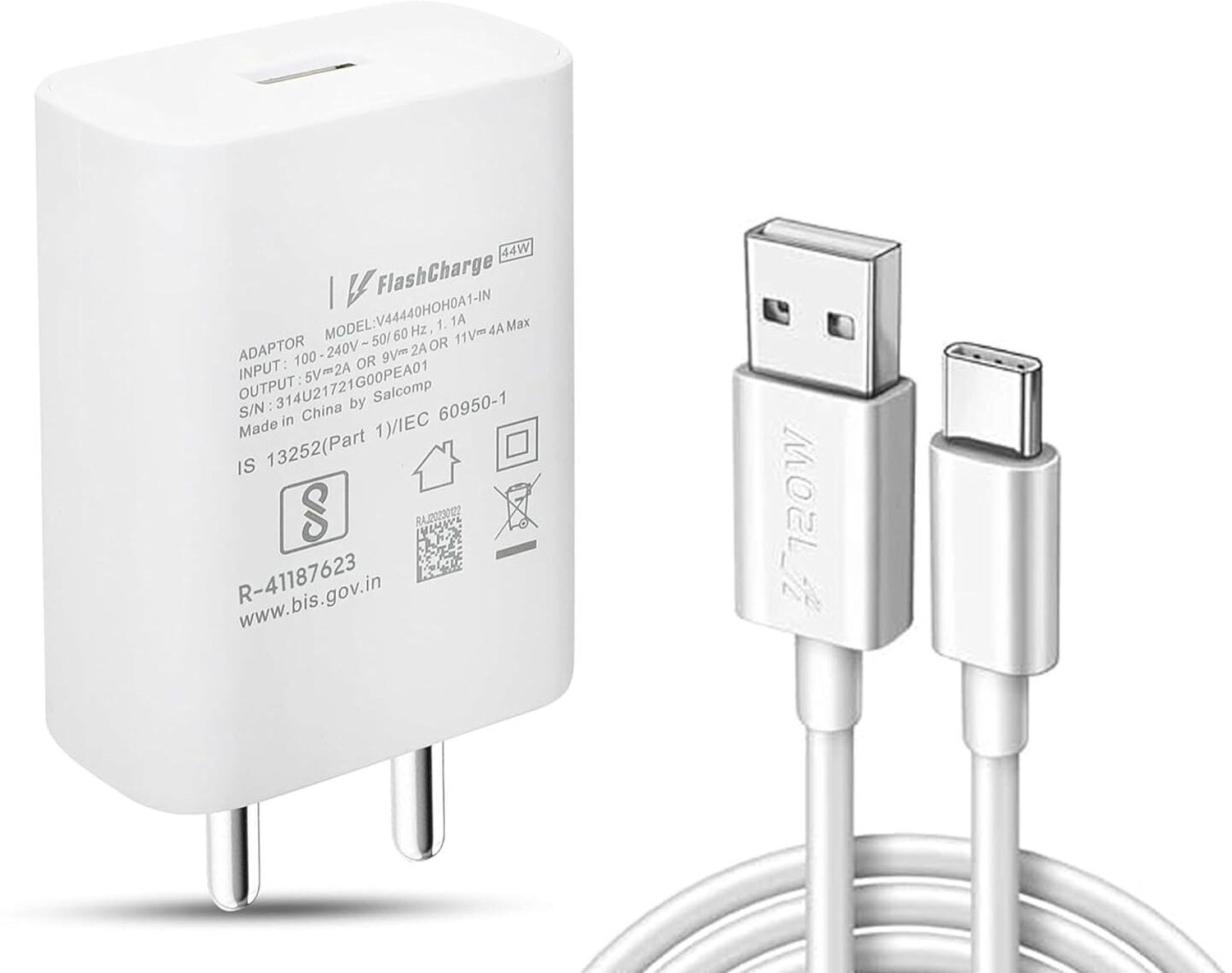 Image of CLAT 44w flash charger vivo V20 SE, vivo V19, vivo V21 5G, V23e 5G, vivo T2 5G 6 A Mobile Charger with Detachable Cable
