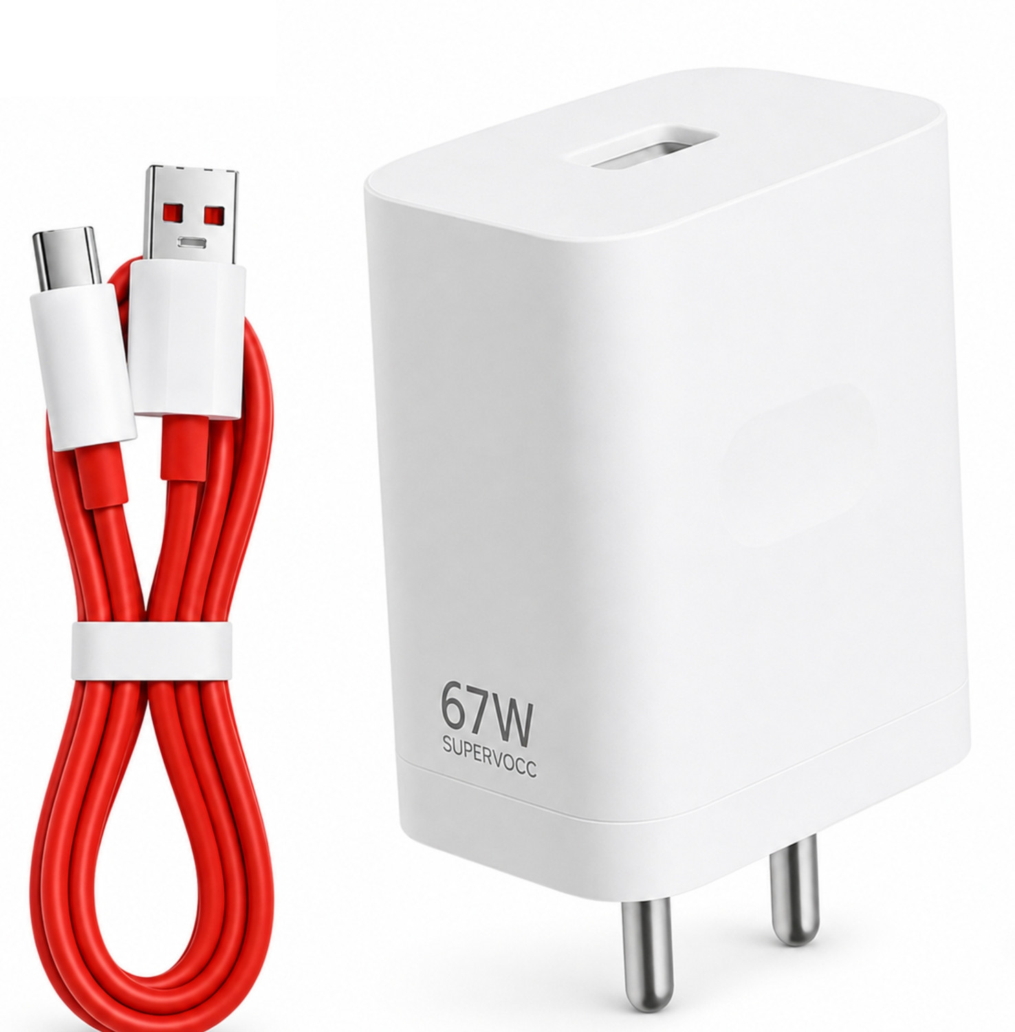 Image of SeGold 67 W SuperVOOC 6 A Wall Charger for Mobile with Detachable Cable (White, Red)