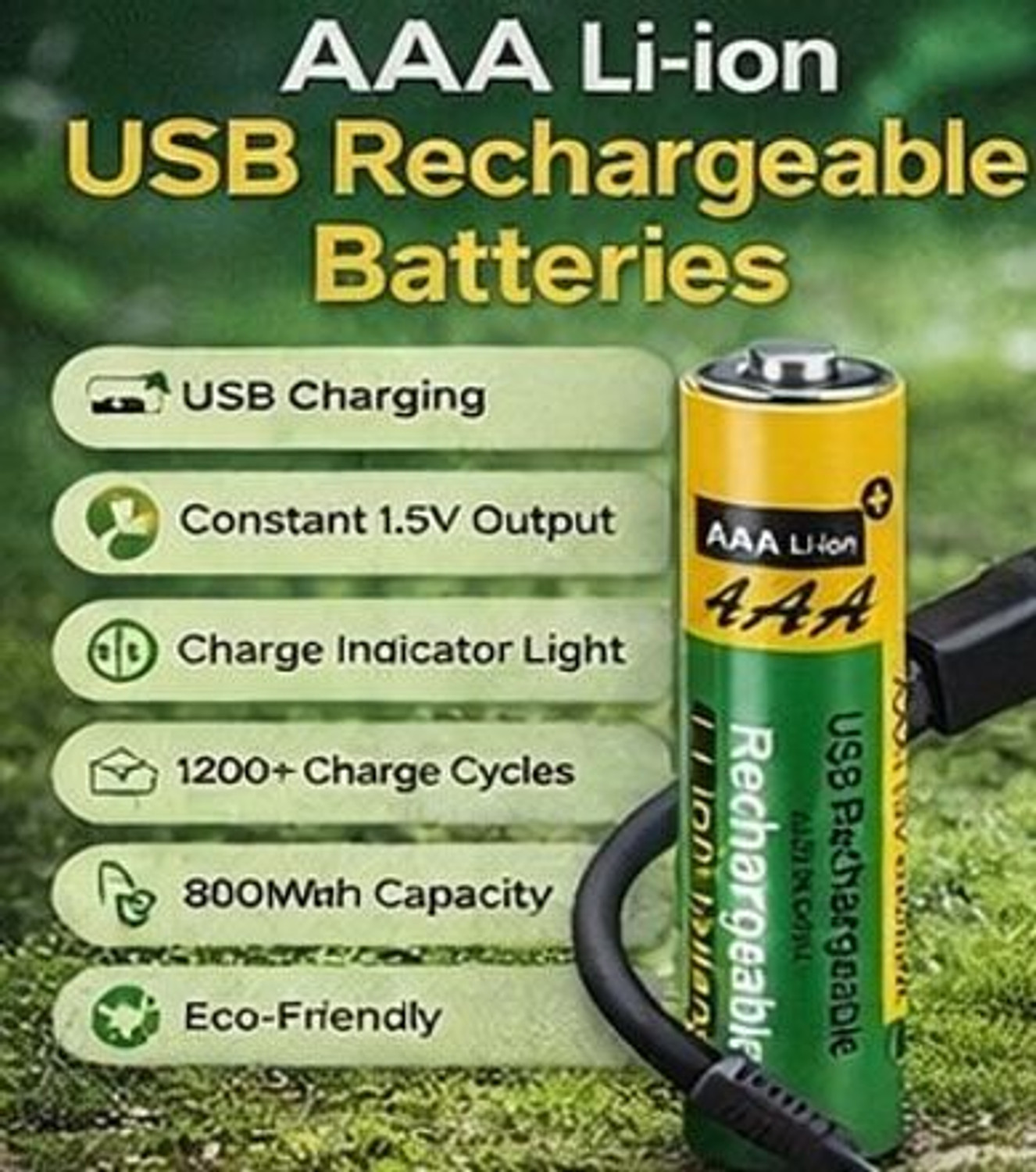 Image of MY BABY LOVE A PERFECT CARE AA Rechargeable Lithium-Ion 750mAh with Type-C| USB Cable1.5V | Charging Battery