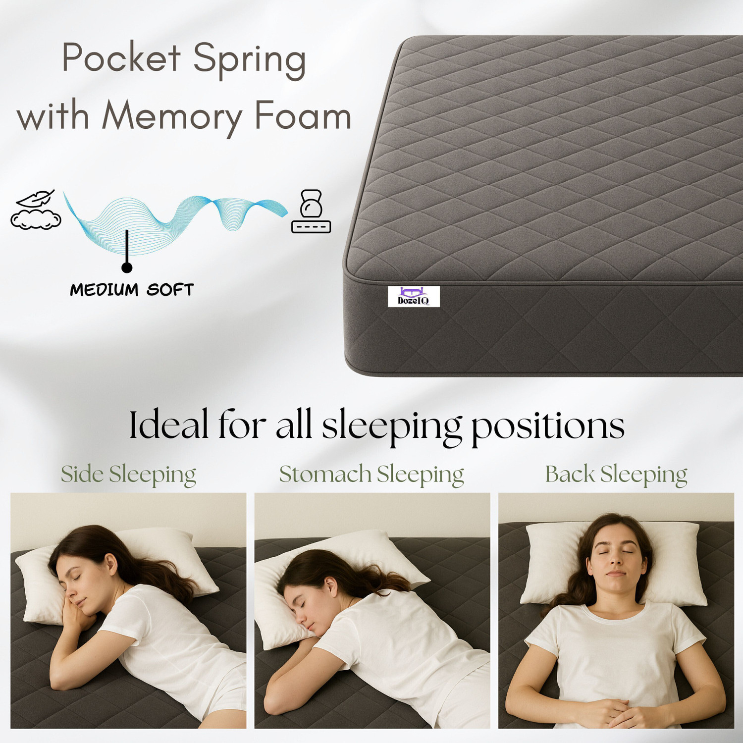 Image of DozeIQ 5 Zoned Pocket Spring hybrid Orthopedic Mattress with Memory Foam 6 inch King Pocket Spring Mattress