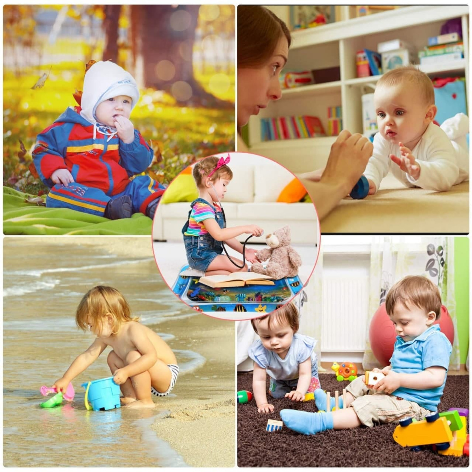 Image of WENGEN Tummy time Baby Water Play mat (Blue) Swimming Mats Fish