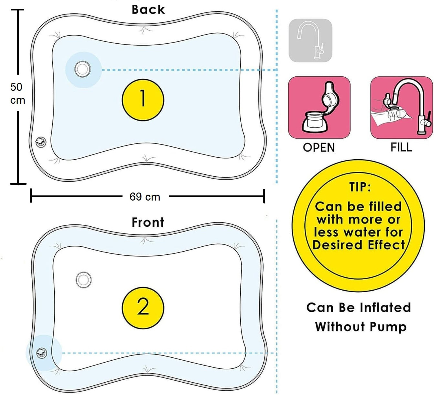 Image of WENGEN Tummy time Baby Water Play mat (Blue) Swimming Mats Fish