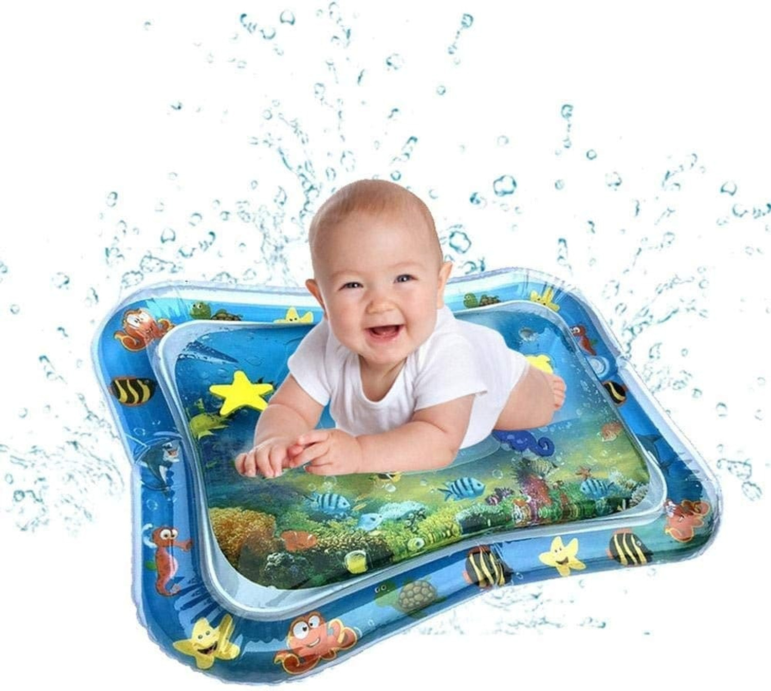 Image of WENGEN Tummy time Baby Water Play mat (Blue) Swimming Mats Fish