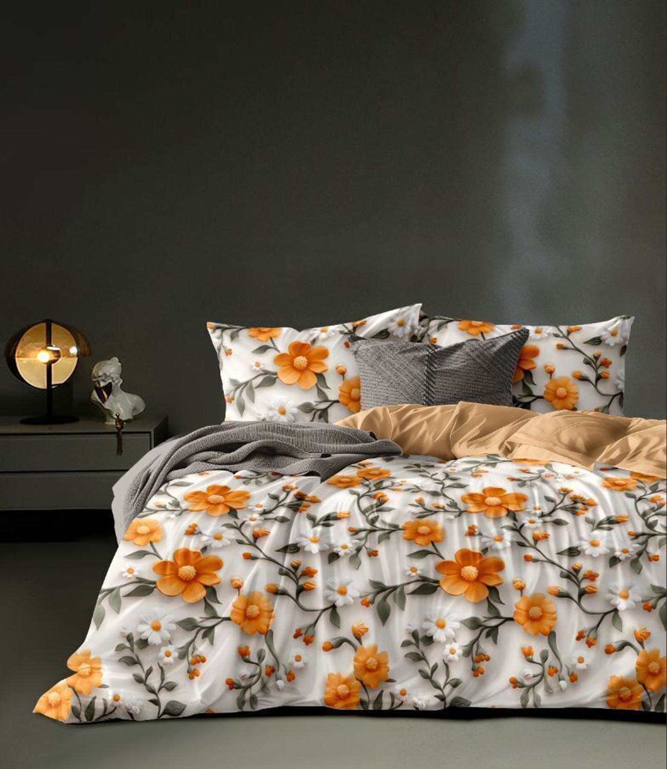 Image of AMBERBLISH HOMES Microfiber King Flat 250 TC Printed 1 Bedsheet with 2 Pillow Covers