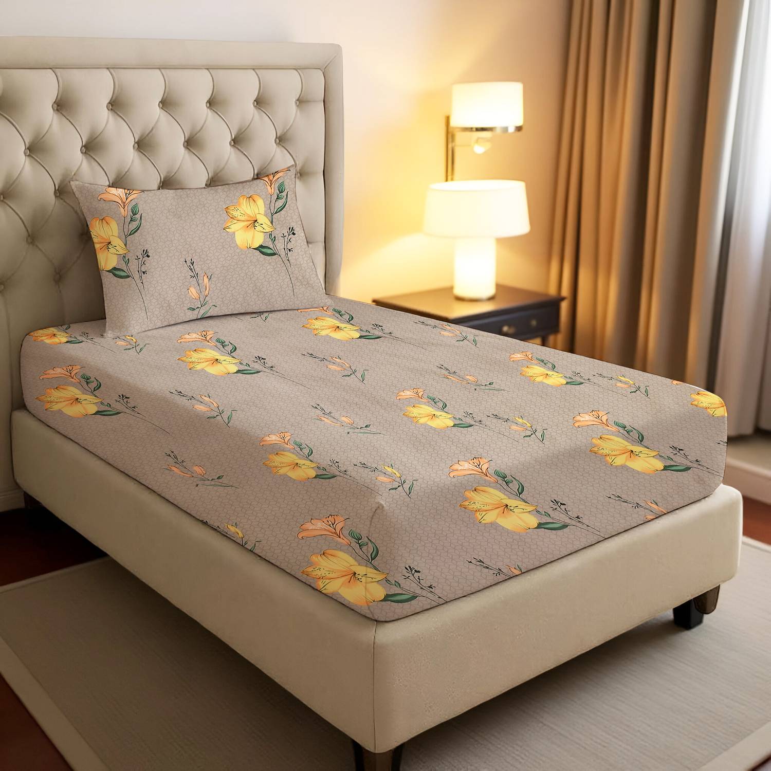 ARDM Cotton Single Flat 210 TC Floral 1 Bedsheet with 2 Pillow Covers