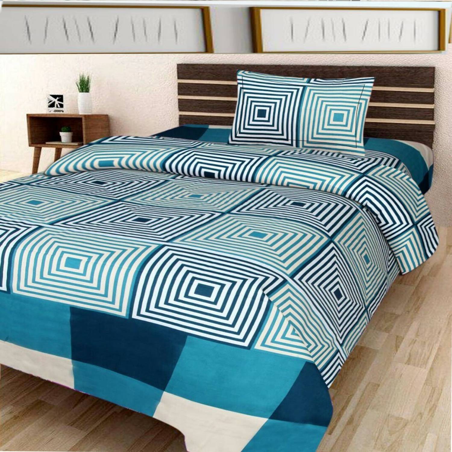 AJM Polyester Single Flat 120 TC Checkered 1 Bedsheet with 2 Pillow Covers