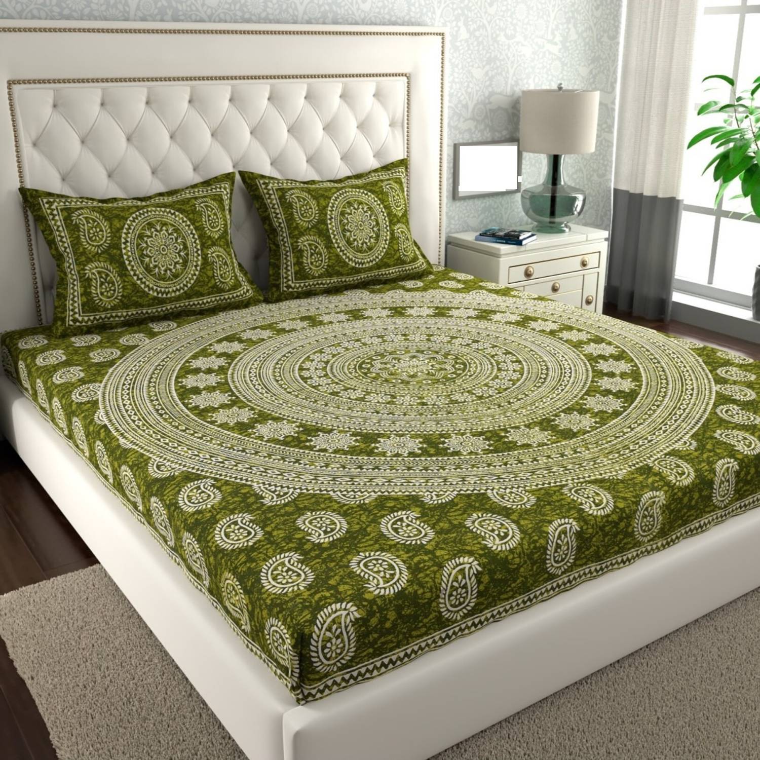 Cosito Cotton Double Flat 144 TC Printed 1 Bedsheet with 2 Pillow
