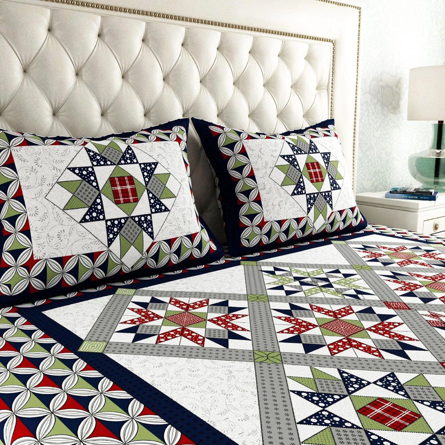 Image of MONAYRA Cotton Double Flat 144 TC Jaipuri Prints 1 Bedsheet with 2 Pillow Covers