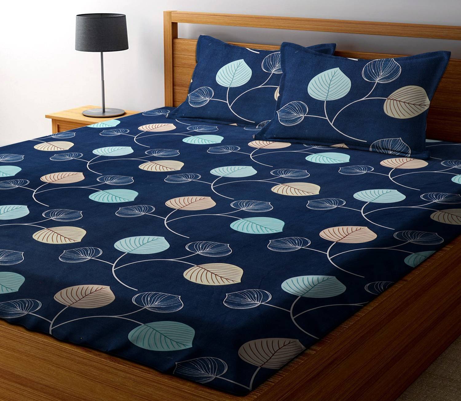 Amrange Cotton King Flat 210 TC 3D Printed 1 Bedsheet with 2 Pill