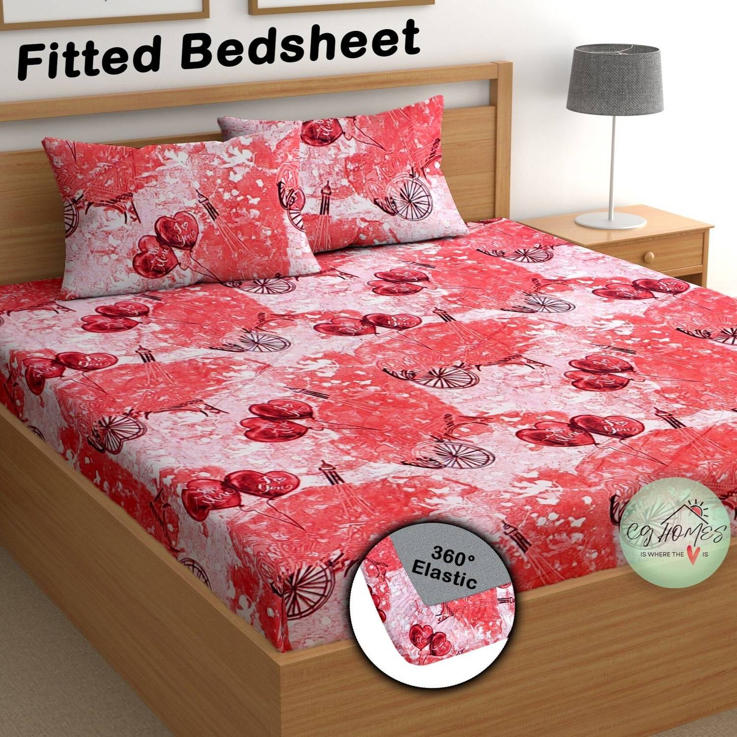 CG Homes Cotton Double Fitted (Elastic) 180 TC Printed 1 Bedsheet